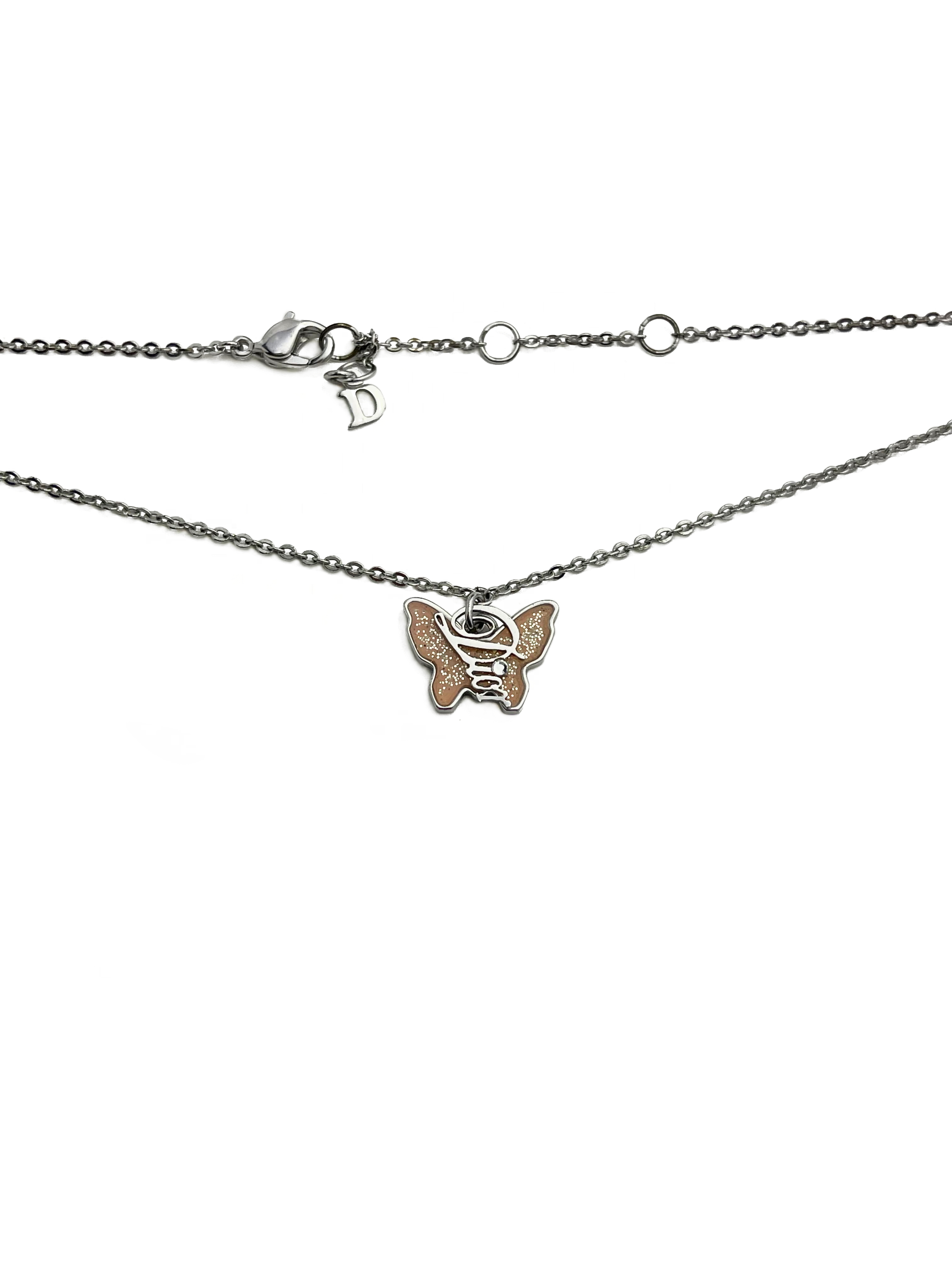 Authentic Vintage Dior Pink Butterfly Necklace
