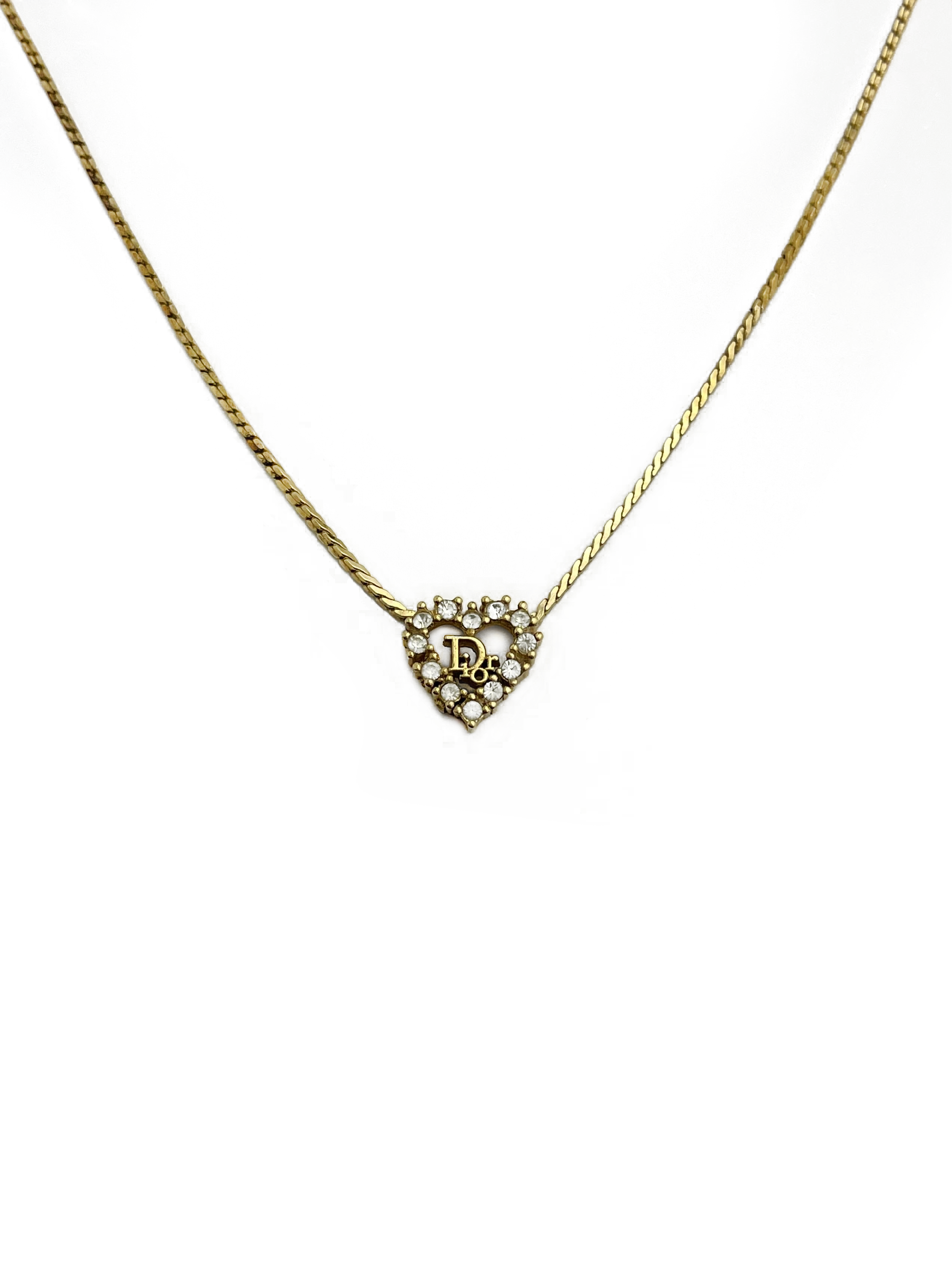 Authentic Vintage Dior Crystal Heart Necklace