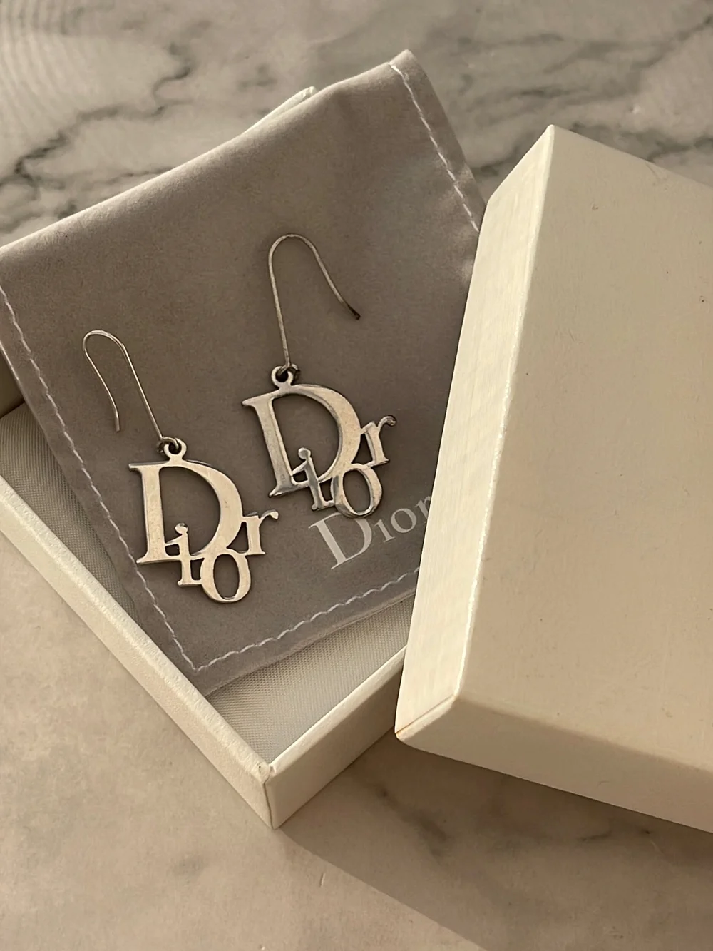 Authentic Vintage Dior Silver Logo Earrings — LUXE Reworked