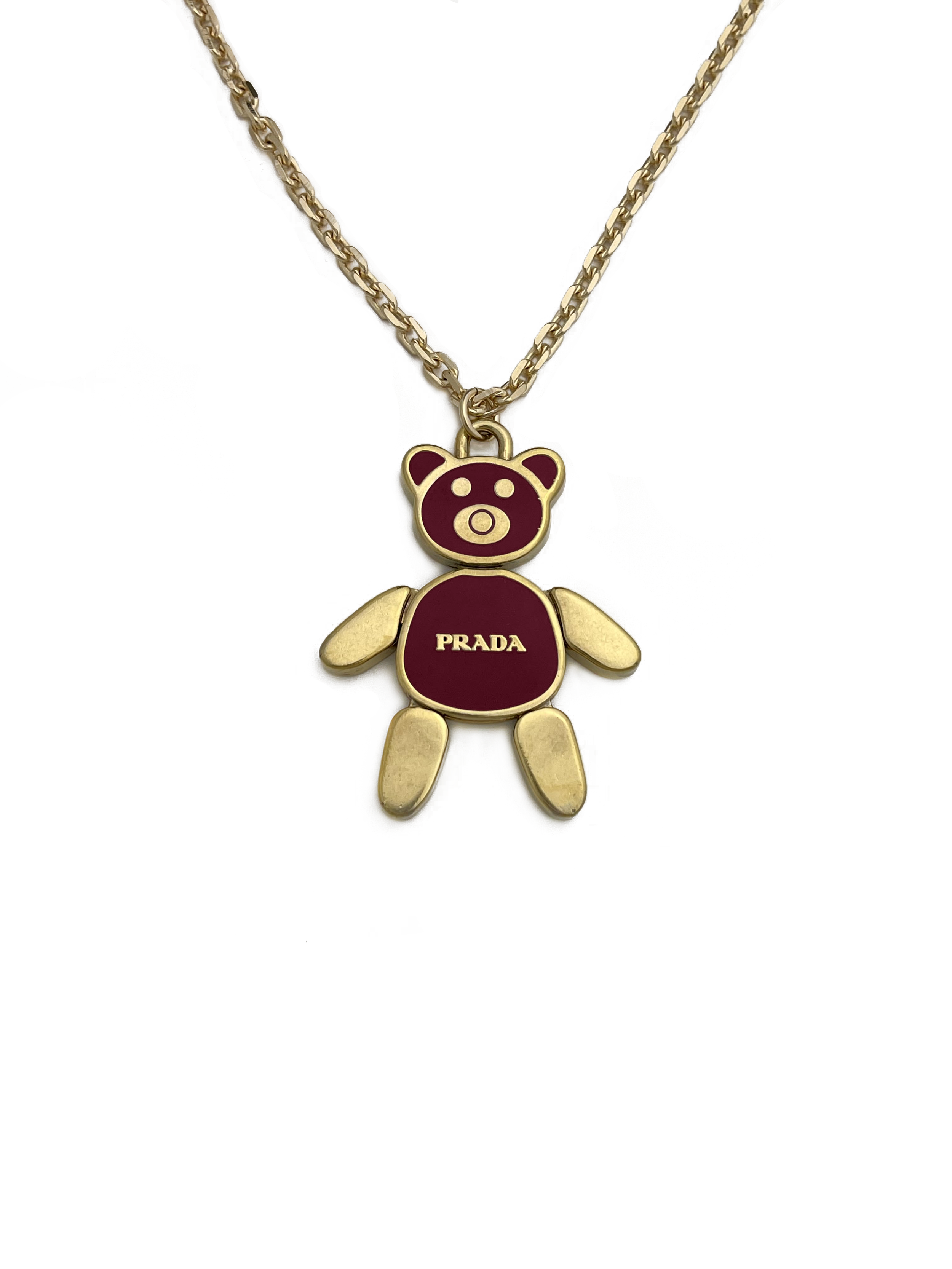 Authentic Prada Repurposed Burgundy Bear Pendant Necklace
