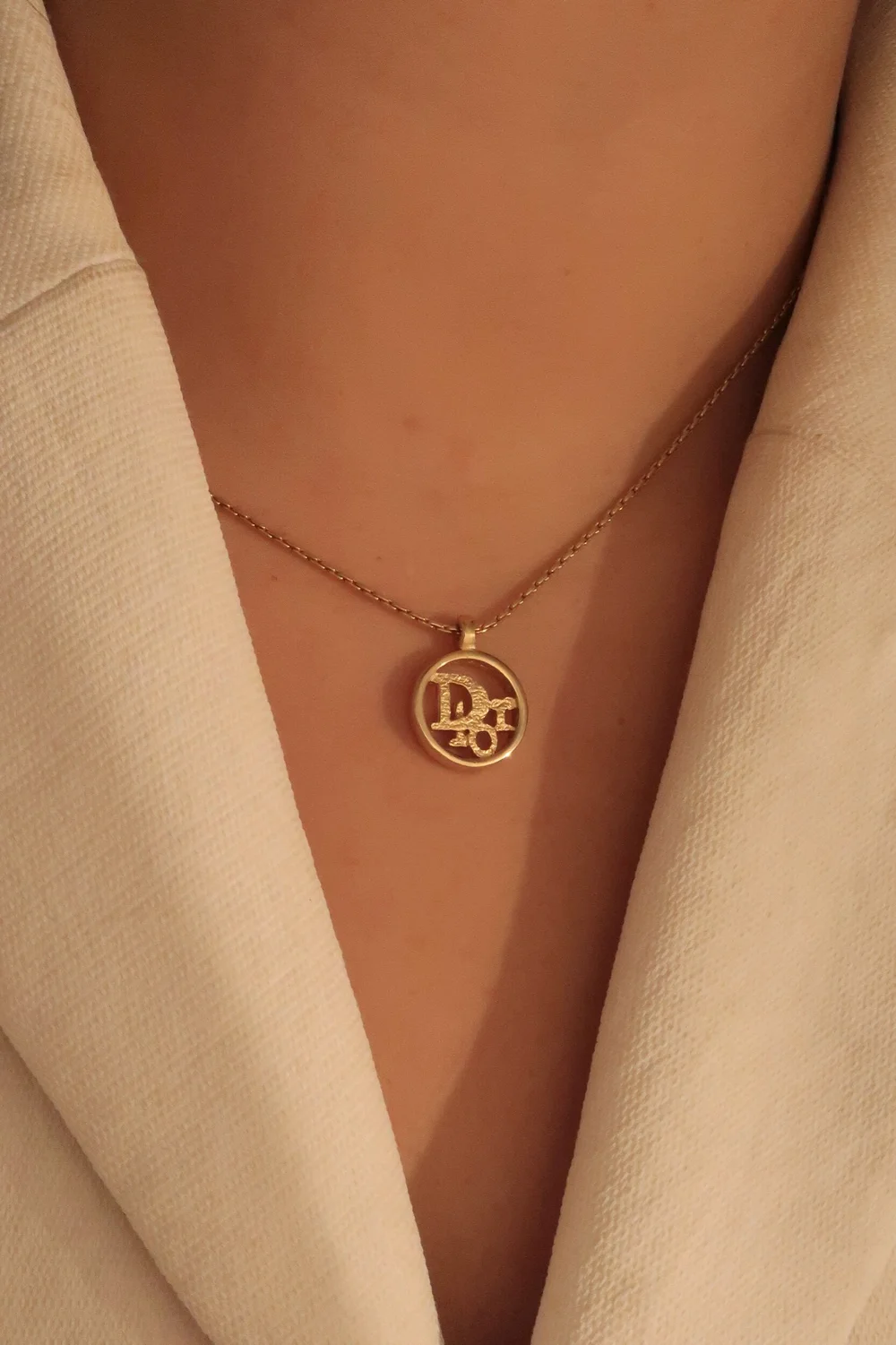 Authentic Vintage Dior Large Gold Circle Logo Necklace