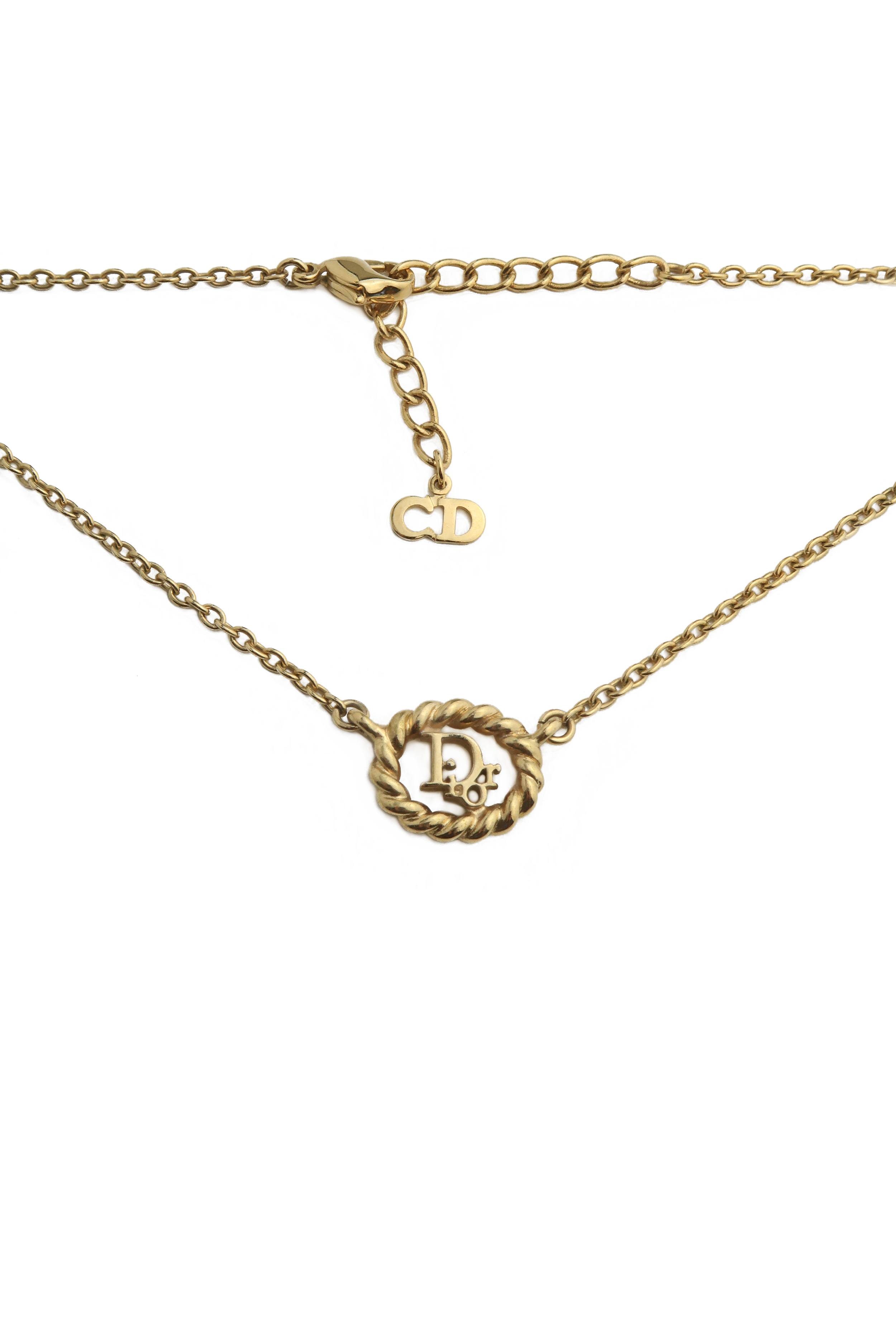 Authentic Dior Vintage Oval Crystal Logo Necklace — LUXE Reworked