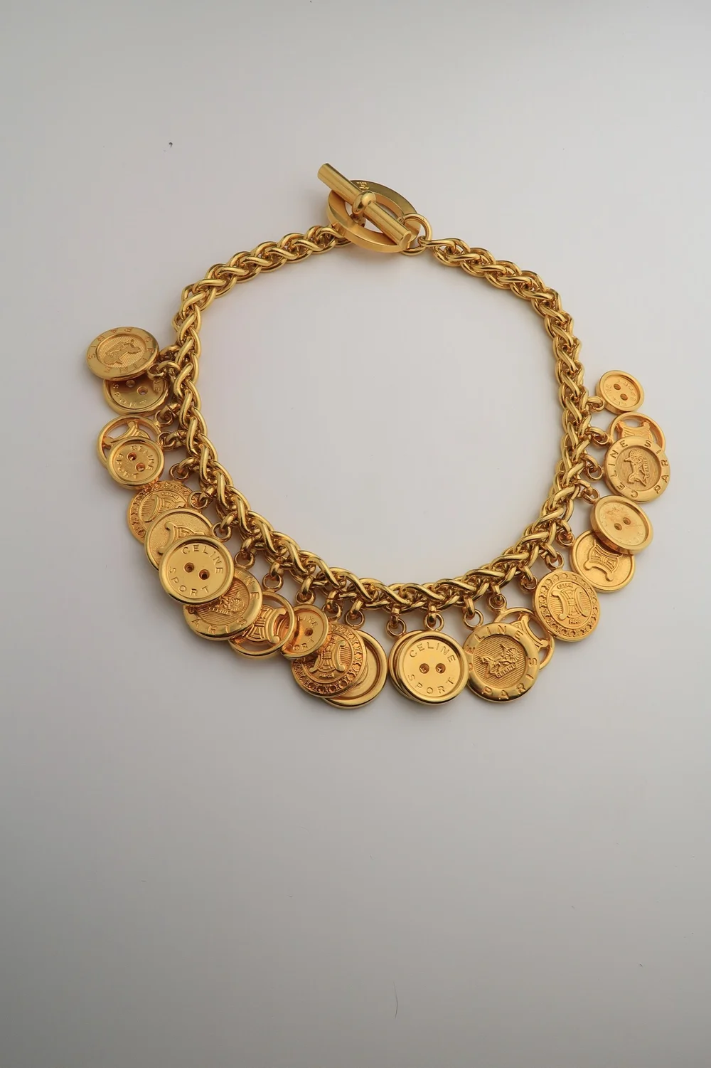 ✨良品✨CELINE ♡ Vintage ♡ necklace Authentic Vintage Celine Gold Button Medallion Necklace — LUXE