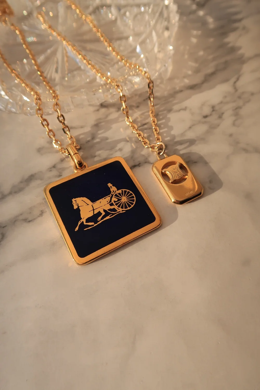Authentic Vintage Celine XL Navy Carriage Necklace — LUXE Reworked