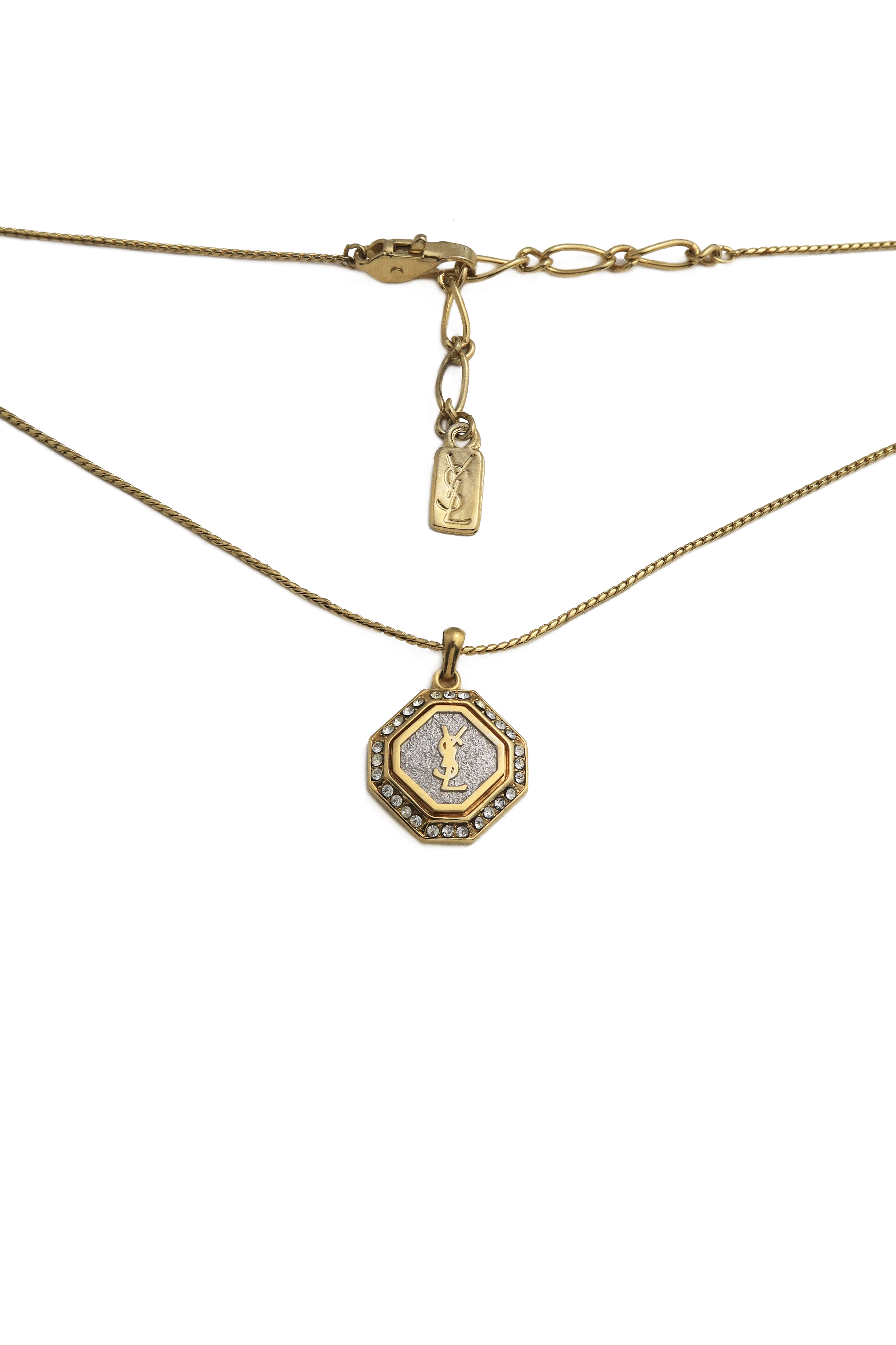 Authentic Vintage YSL White Octagon Pendant Necklace