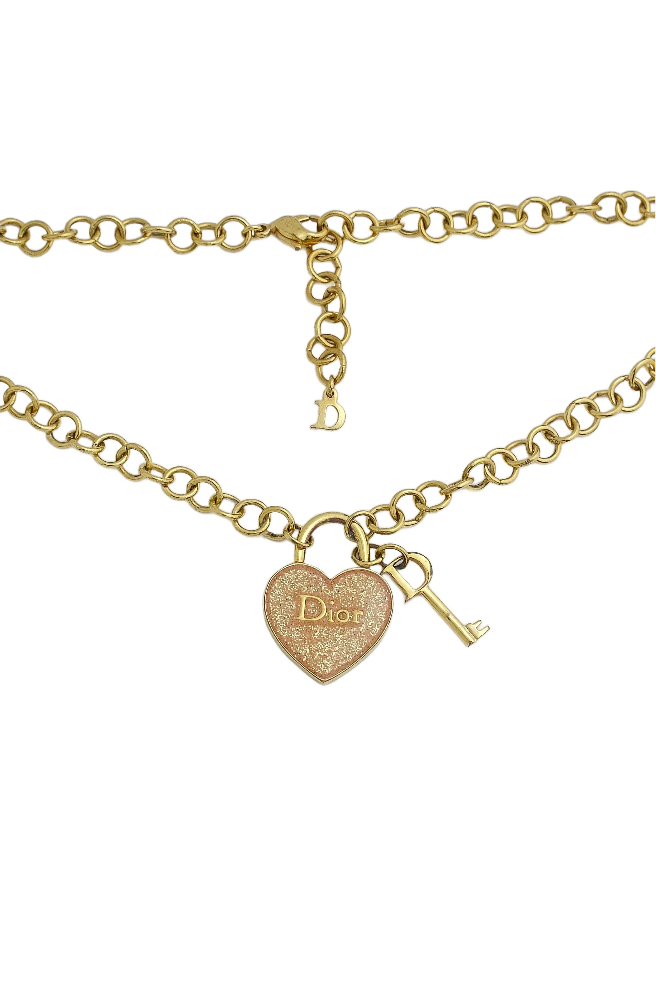 Authentic Dior Vintage Heart Lock and Key Necklace