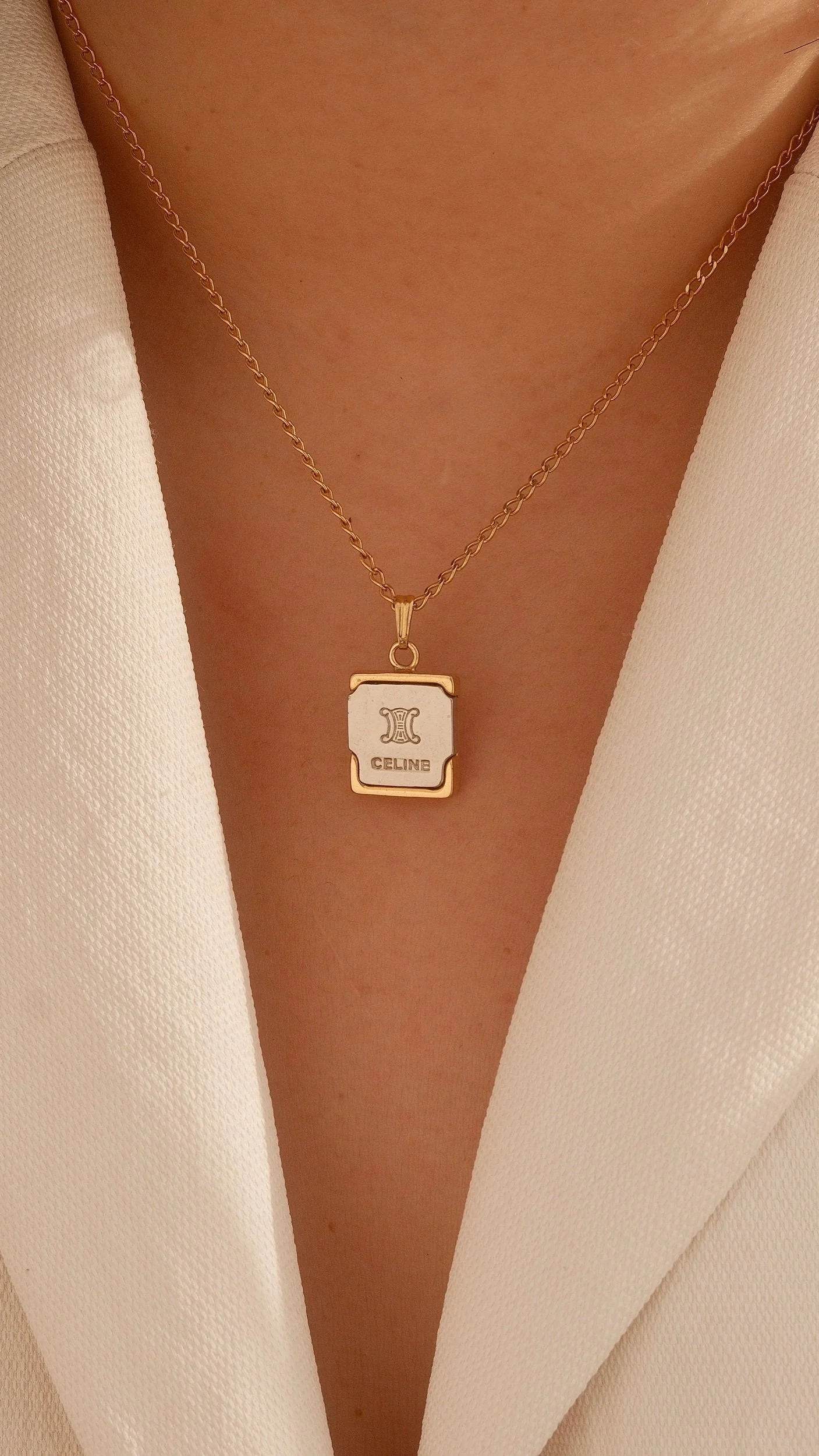 Authentic Vintage Celine Gold Button Medallion Necklace — LUXE