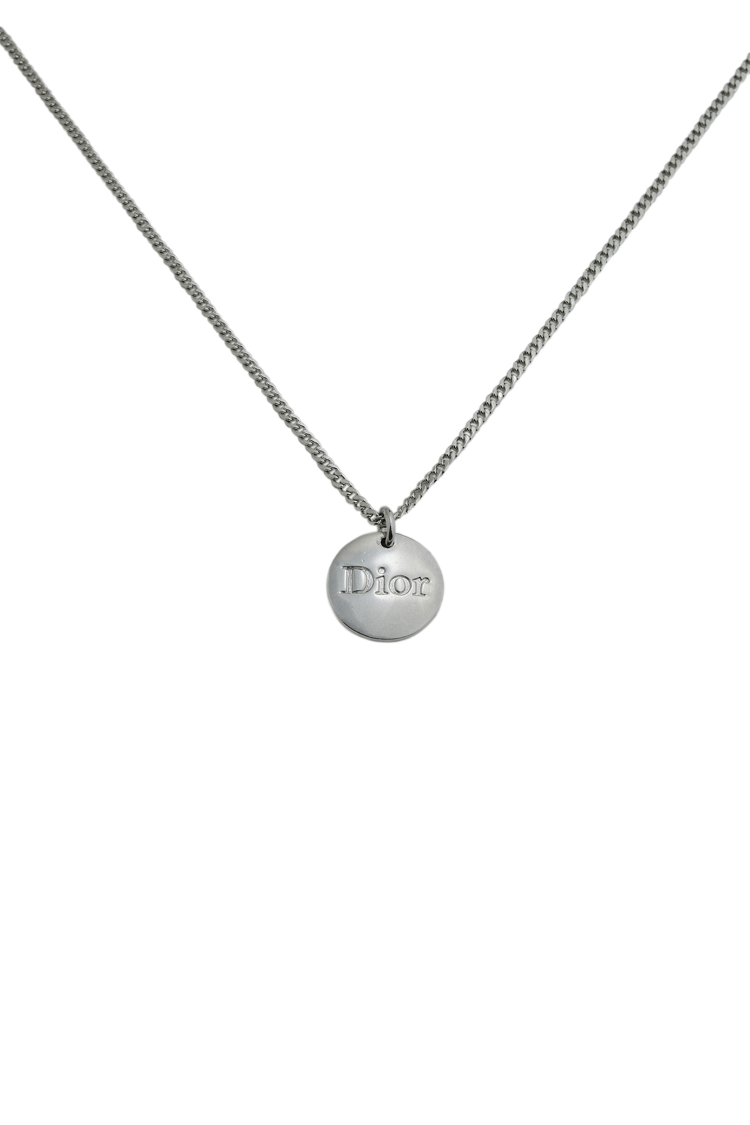 Authentic Dior Repurposed Silver Circle Pendant Necklace