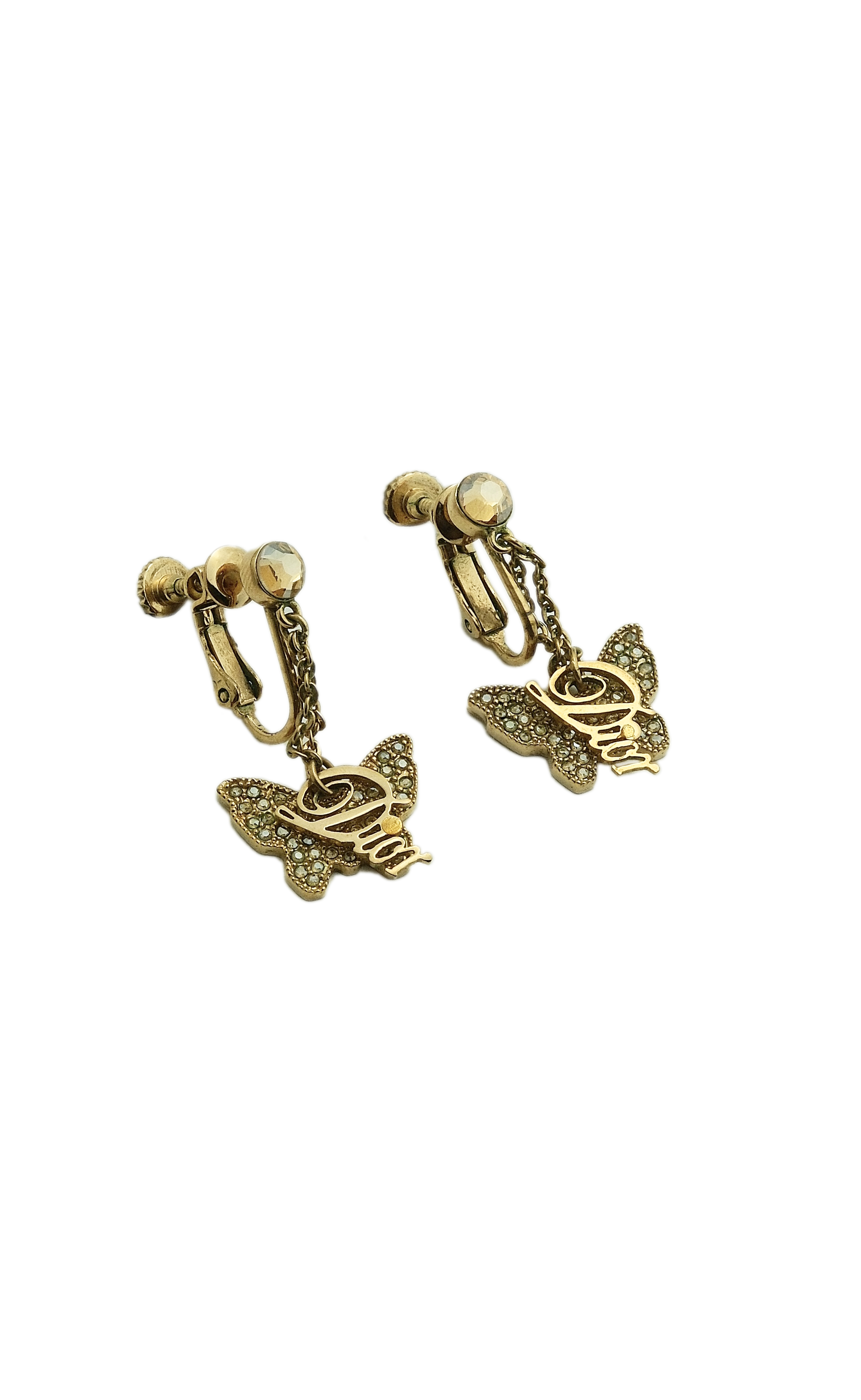 Authentic Vintage Dior Crystal Butterfly Clip On Earrings