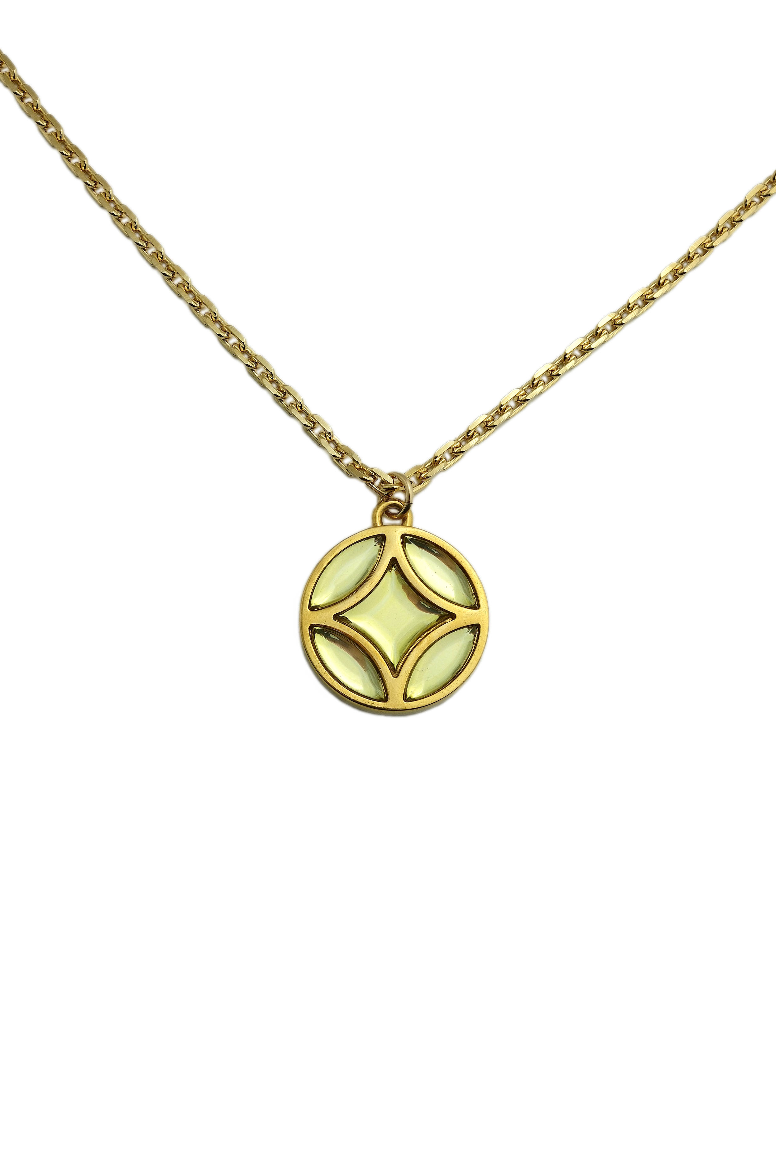 Authentic Louis Vuitton Repurposed Green Crystal Circle Pendant Necklace