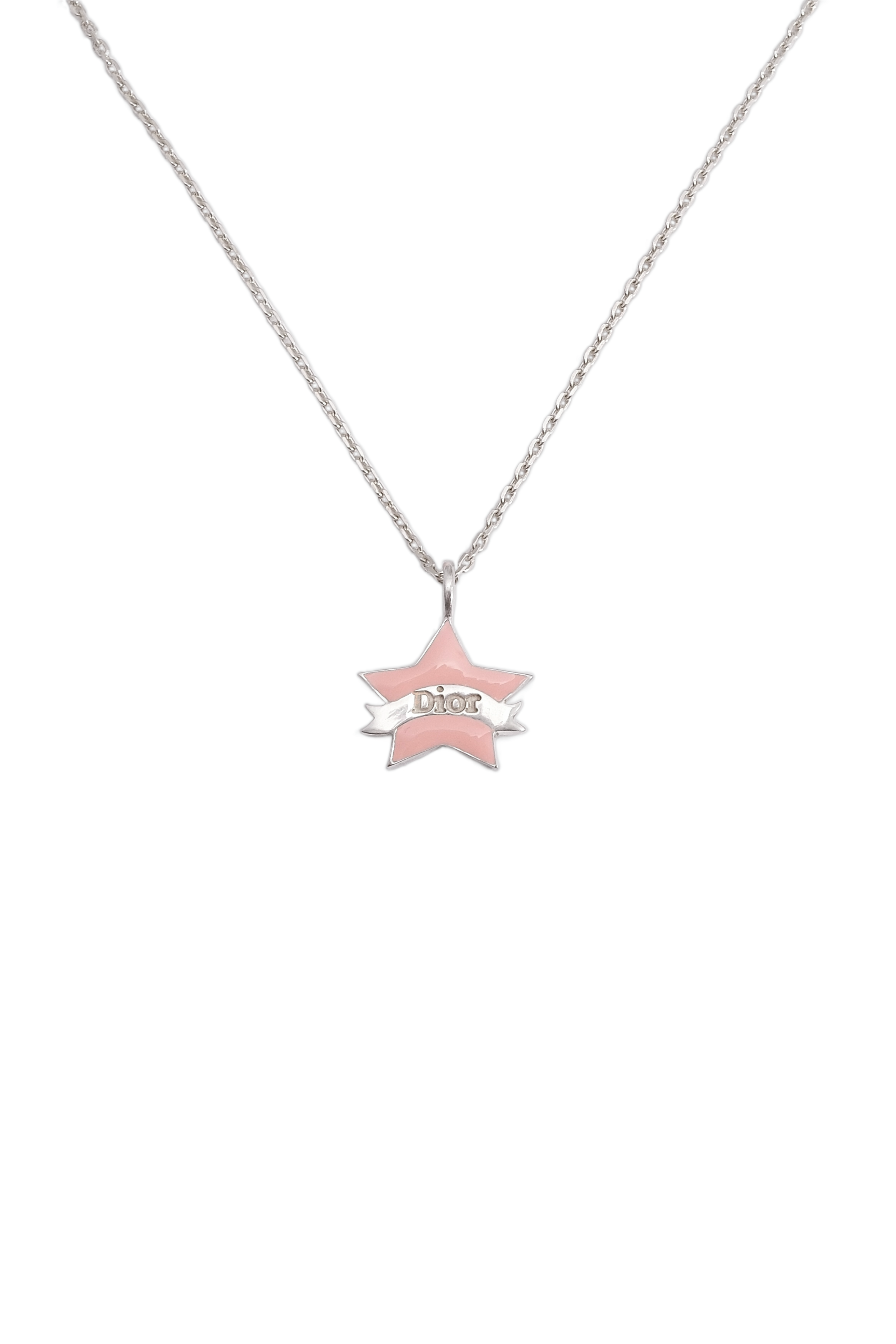 Authentic Dior Vintage Silver Pink Star Necklace