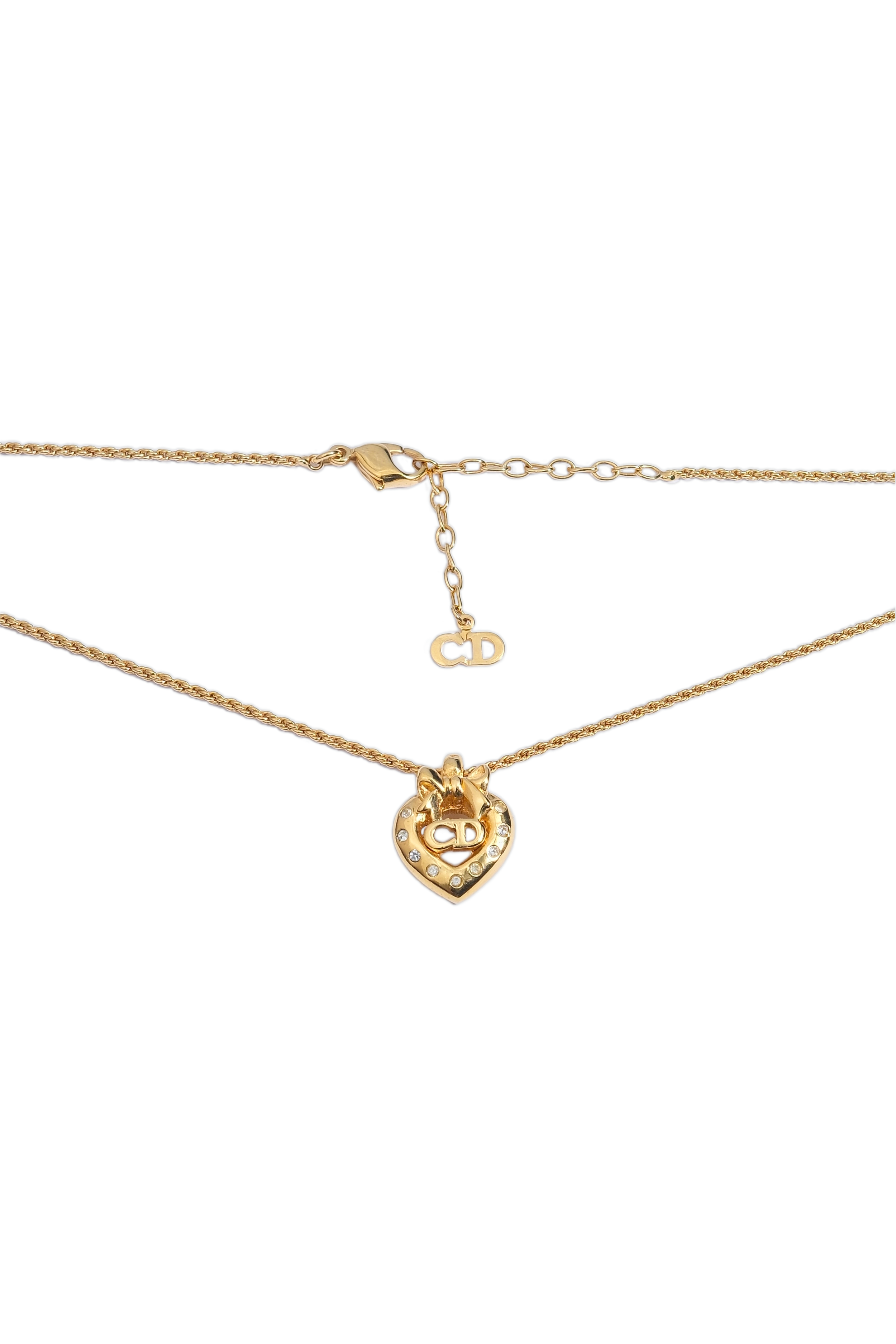 Authentic Dior Vintage Heart Bow Pendant Necklace