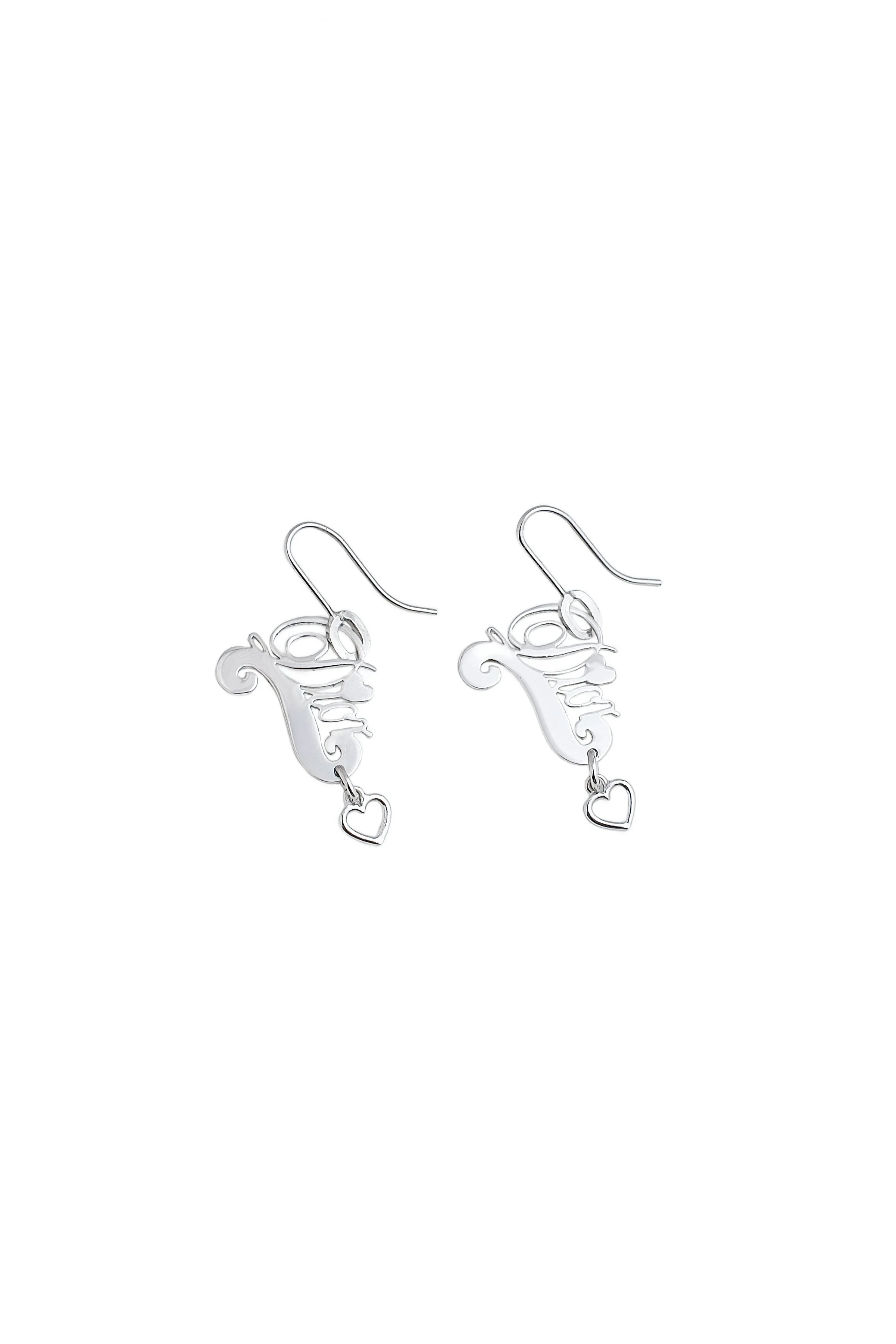 Authentic Dior Vintage Silver Heart Spellout Earrings