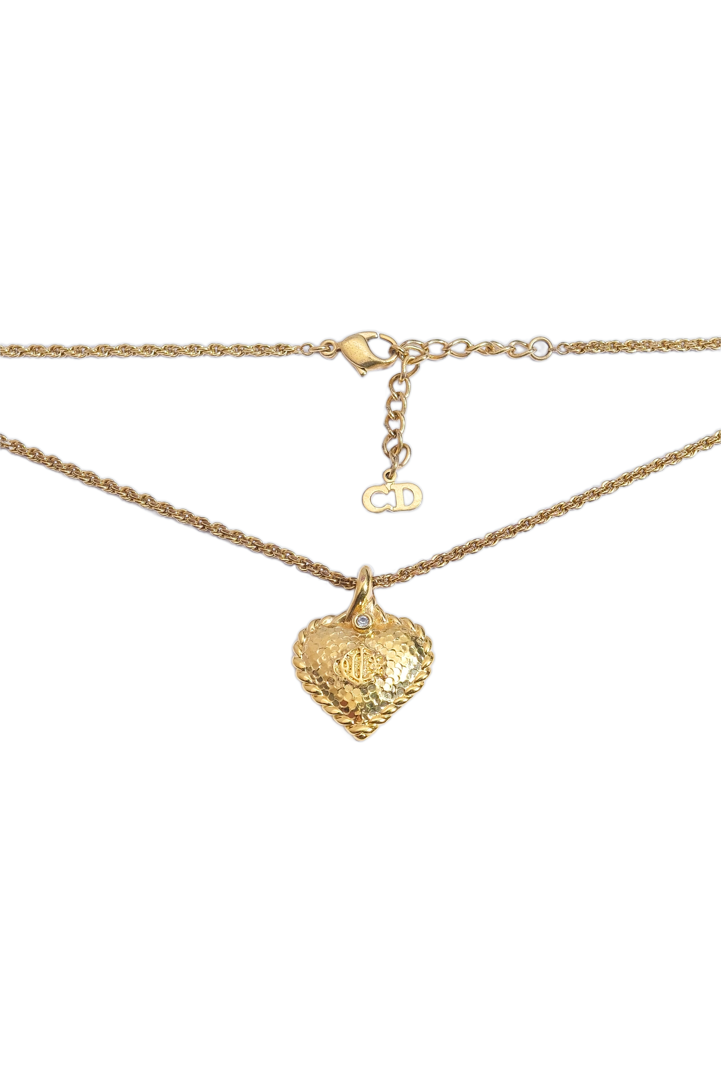 Authentic Dior Vintage Braided Logo Heart Pendant Necklace