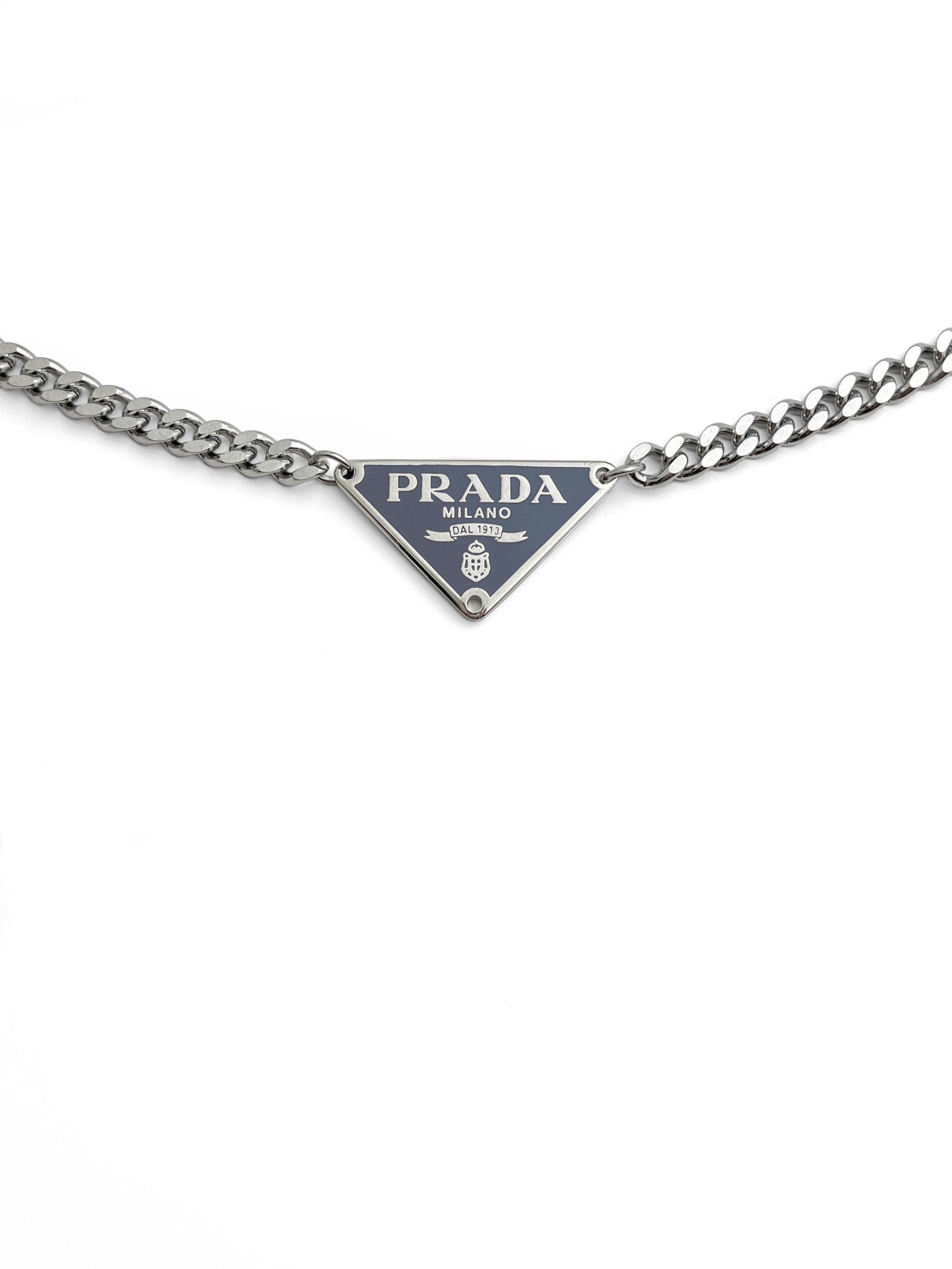 Authentic Prada Repurposed Grey Blue Triangle Chunky Necklace