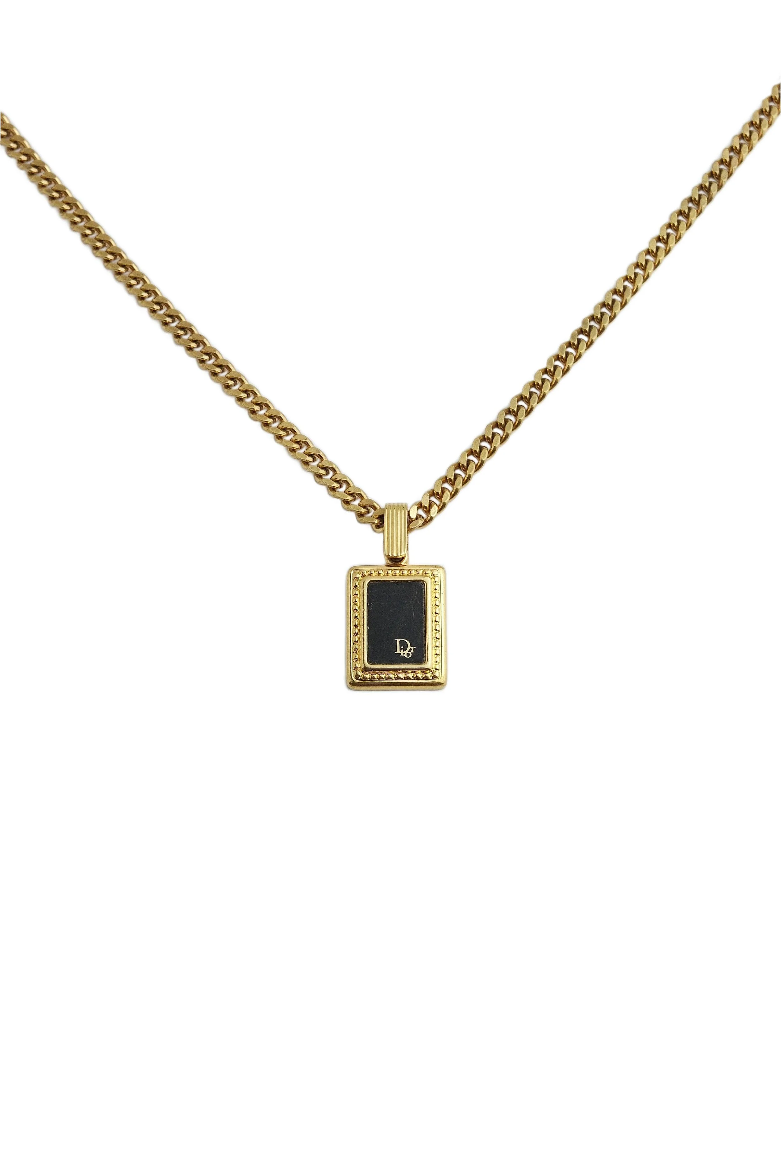 Authentic Dior Vintage Black Rectangle Pendant Necklace