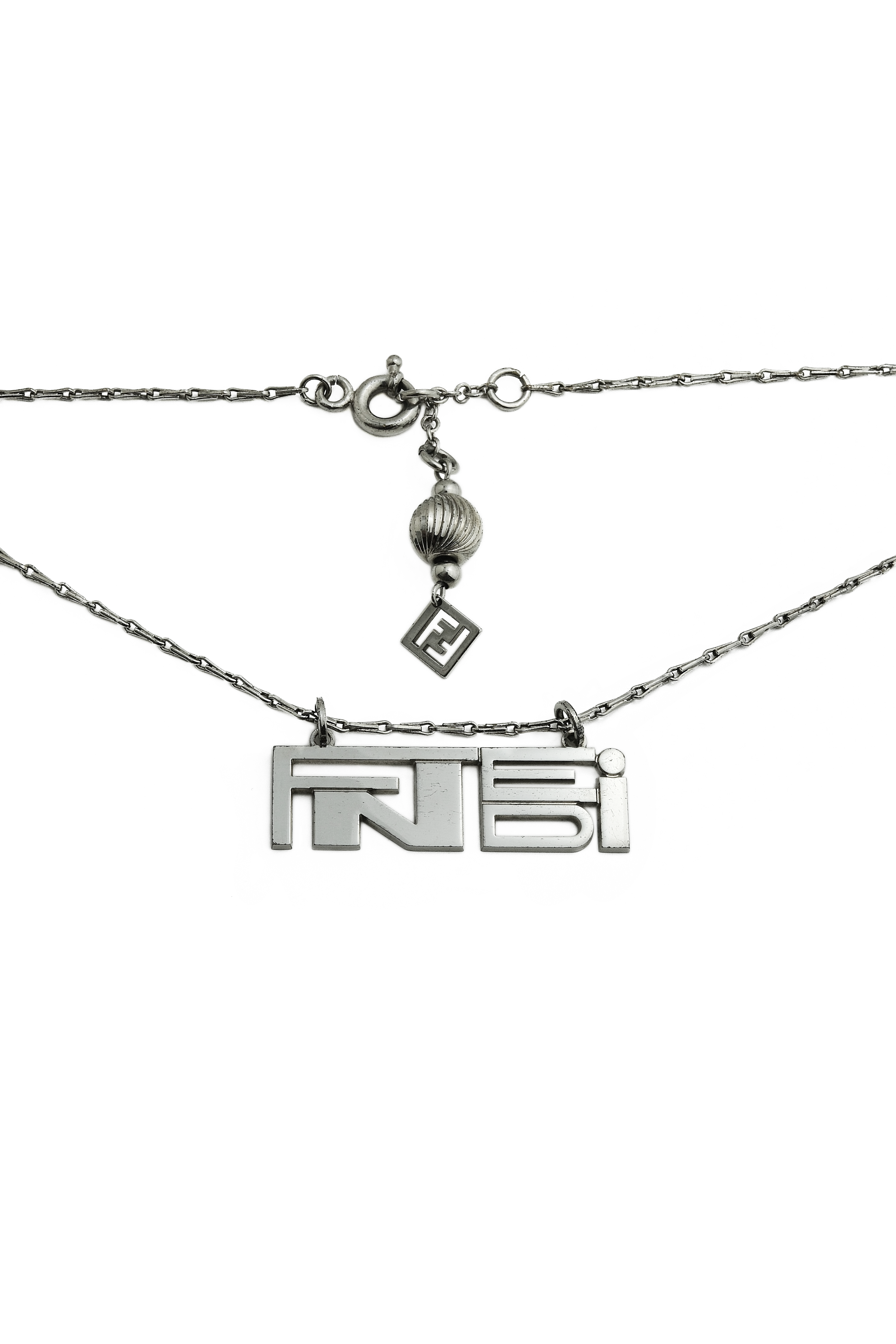 Authentic Fendi Vintage Silver Block Logo Necklace