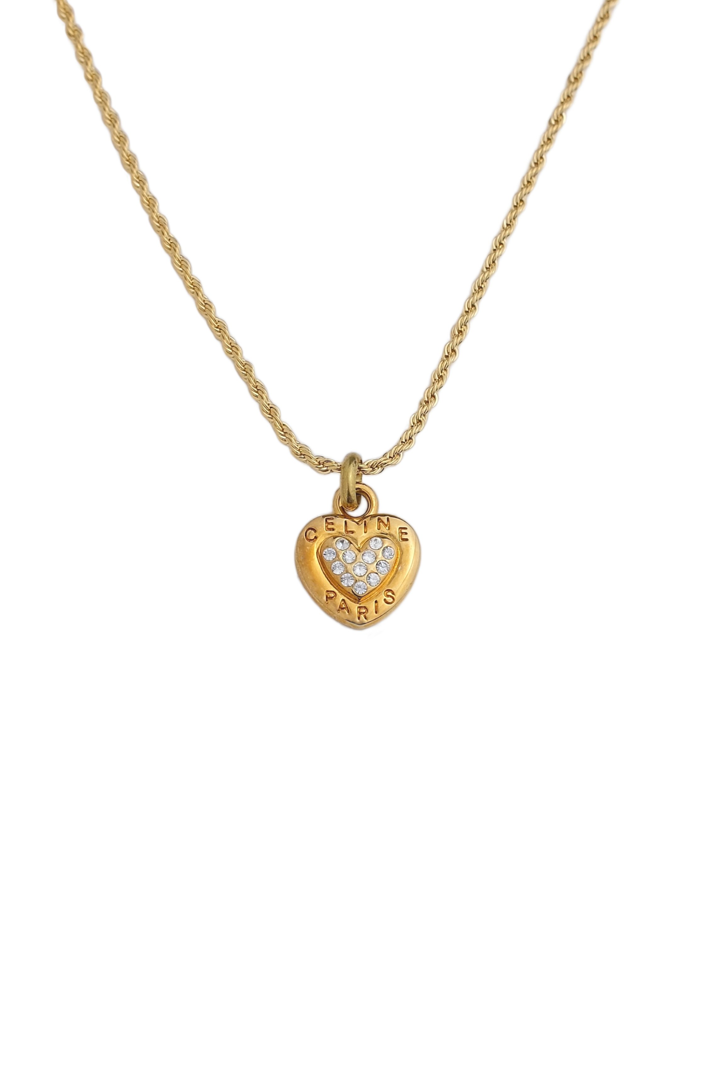 Authentic Celine Vintage Crystal Heart Necklace