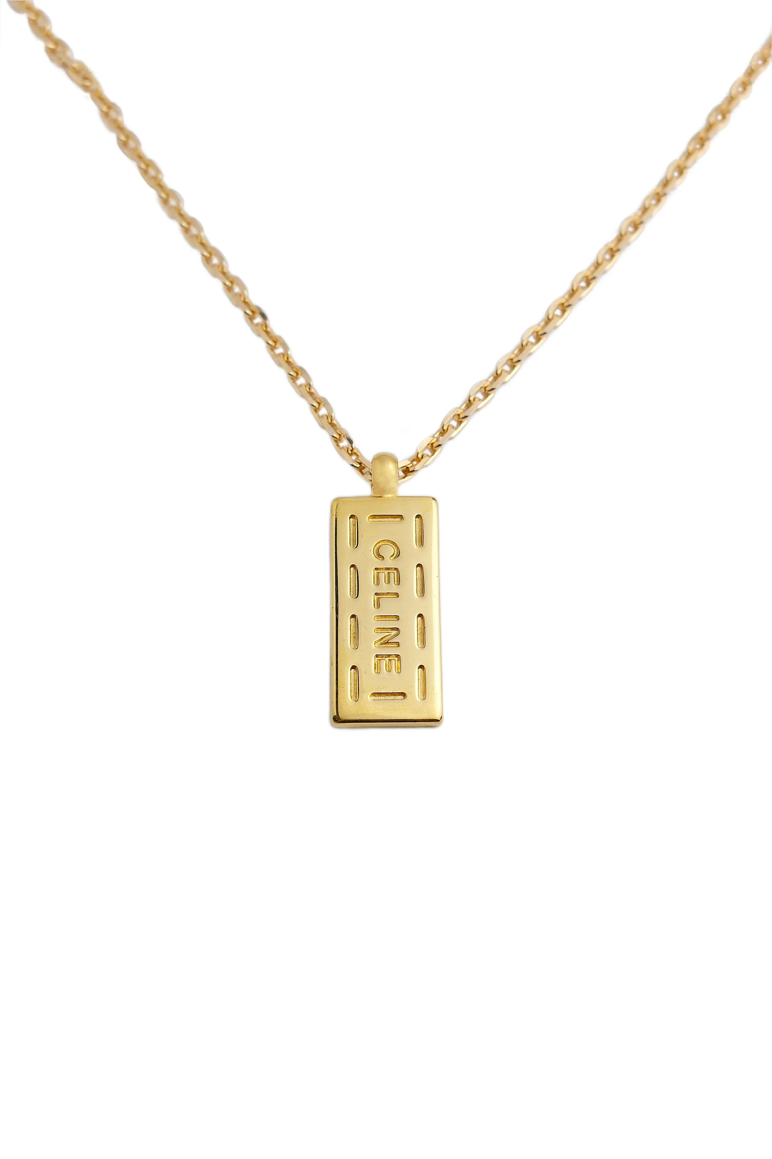Authentic Celine Vintage Large Gold Pendant Necklace