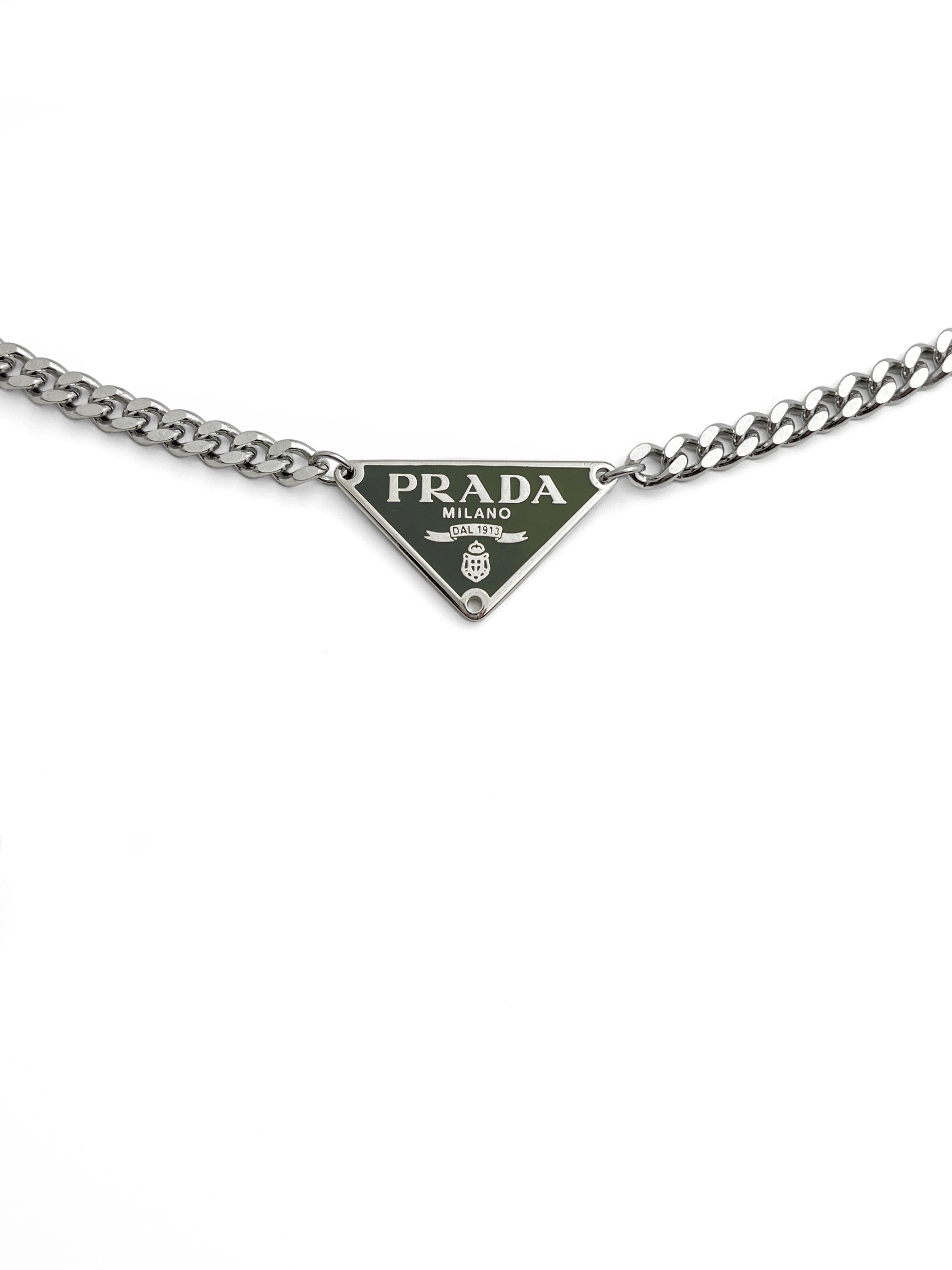 Authentic Prada Vintage Olive Green Triangle Chunky Necklace