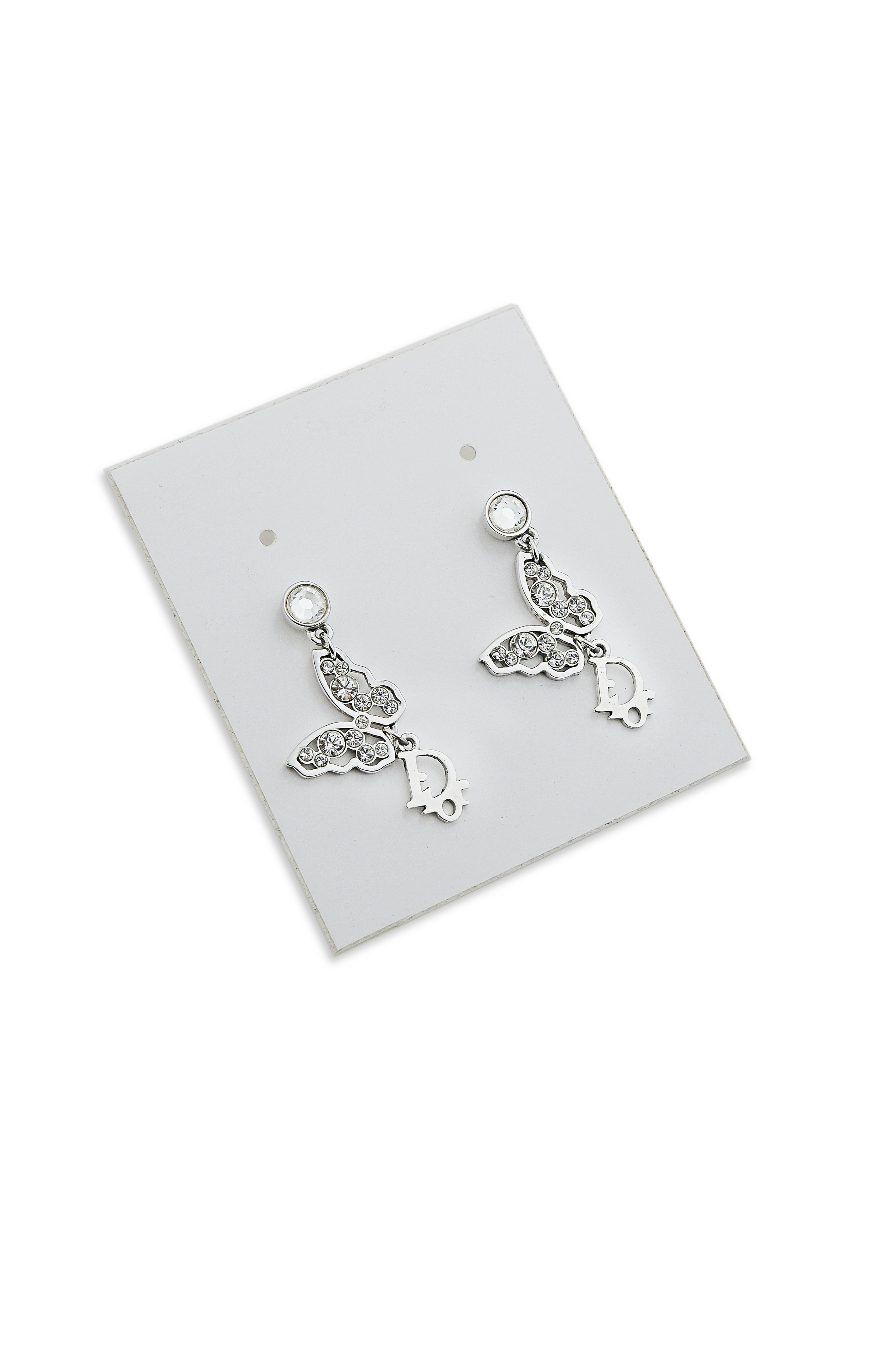 Authentic Vintage Dior Silver Crystal Butterfly Earrings