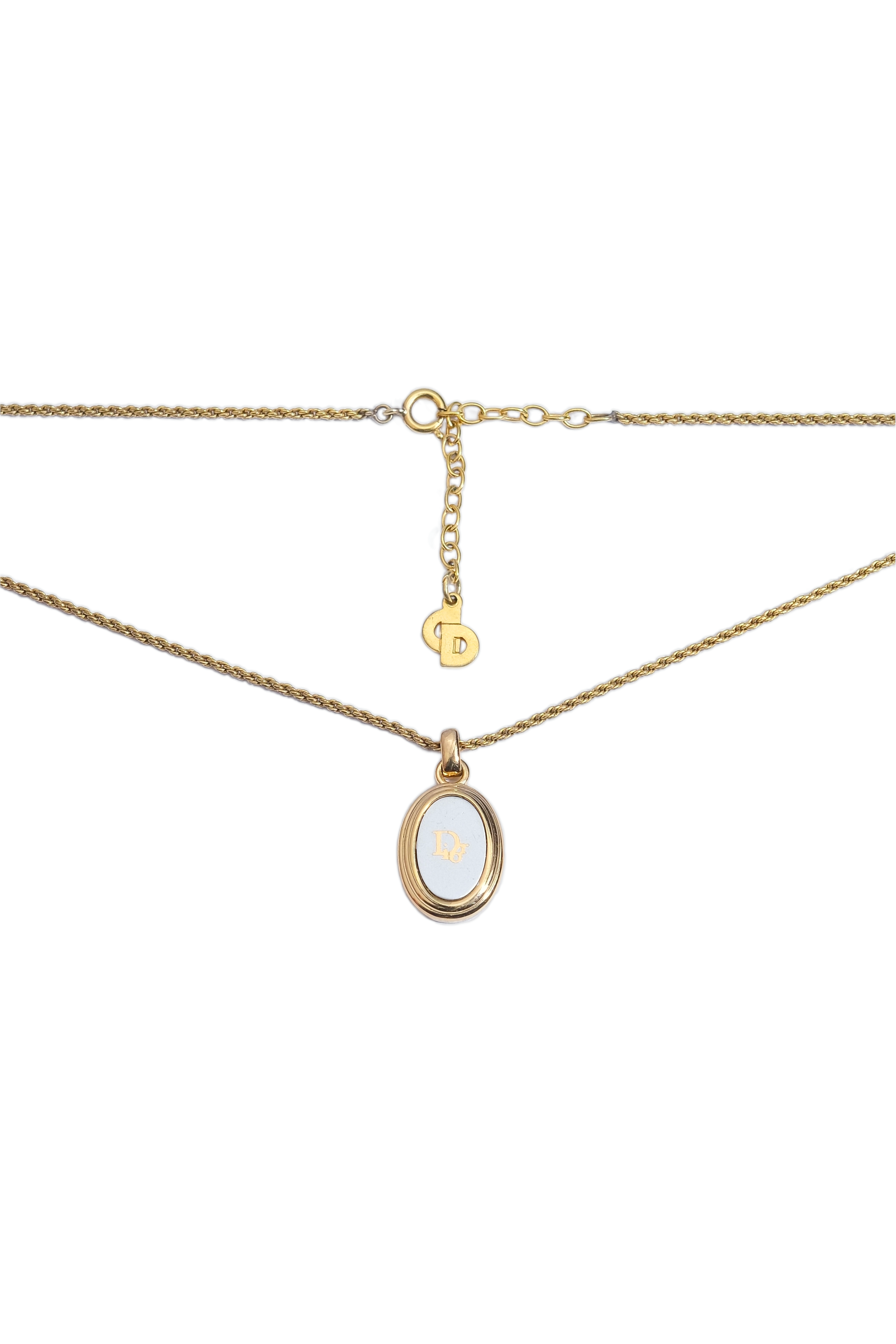 dior silver oval pendant mixed metal necklace wbg.png