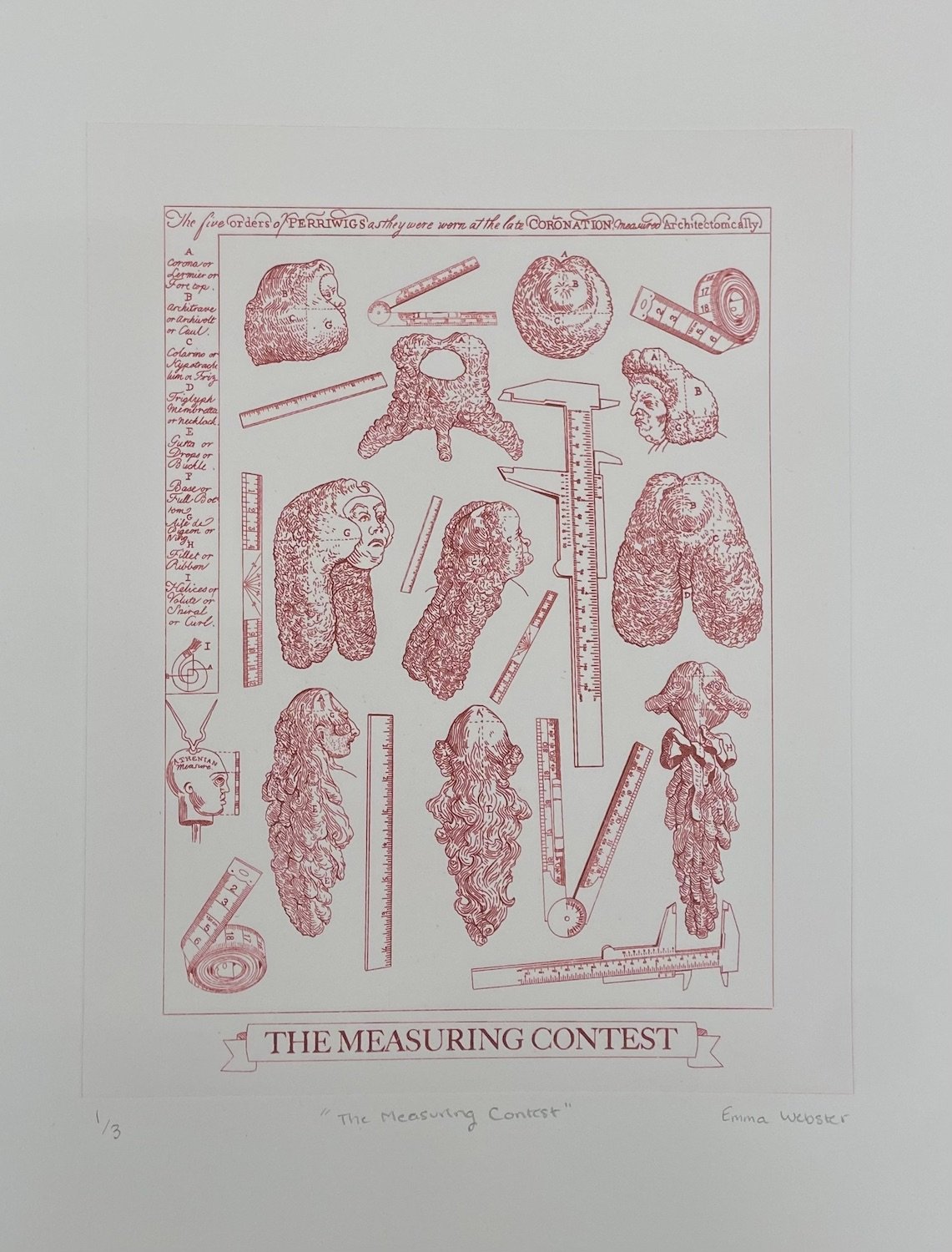 EMMA WEBSTER, 4, THE MEASURING CONTEST, INTAGLIO PRINT, 9" X 6"