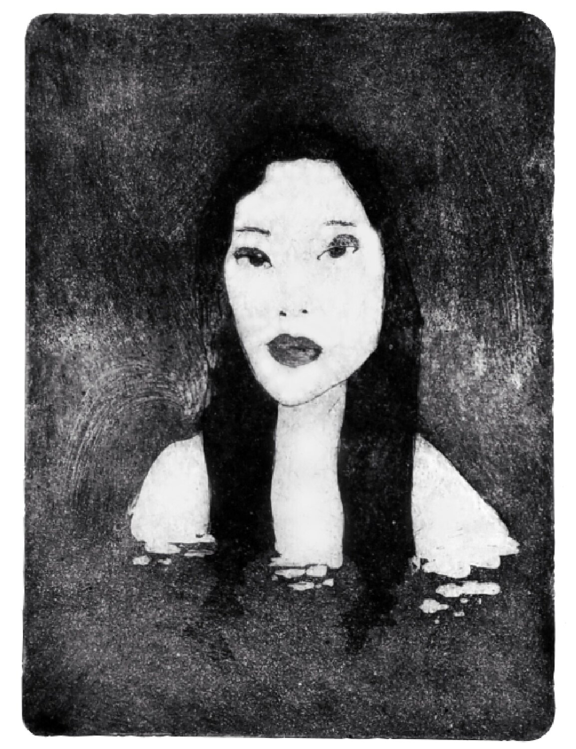 THERISHA SANTOS, 4TH YEAR, IN THE WAITING III, INTAGLIO ON RAG PAPER, 15” X 11”, 2021