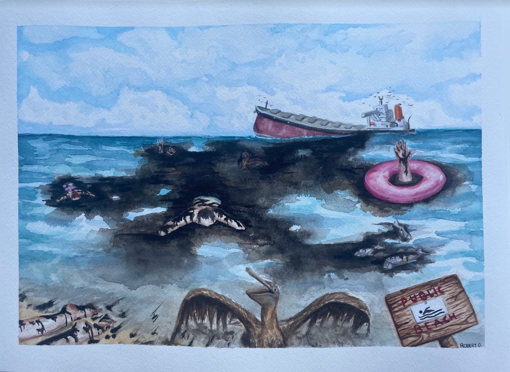 ROBERT OWEN, 4, SPLISH, SPLASH...SPILLED, WATERCOLOUR, 10" x 14", 2021