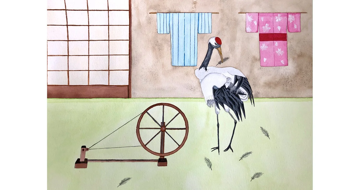 INSIYA PATEL, THE CRANE WIFE, WATERCOLOUR, 11" X 15", 2022