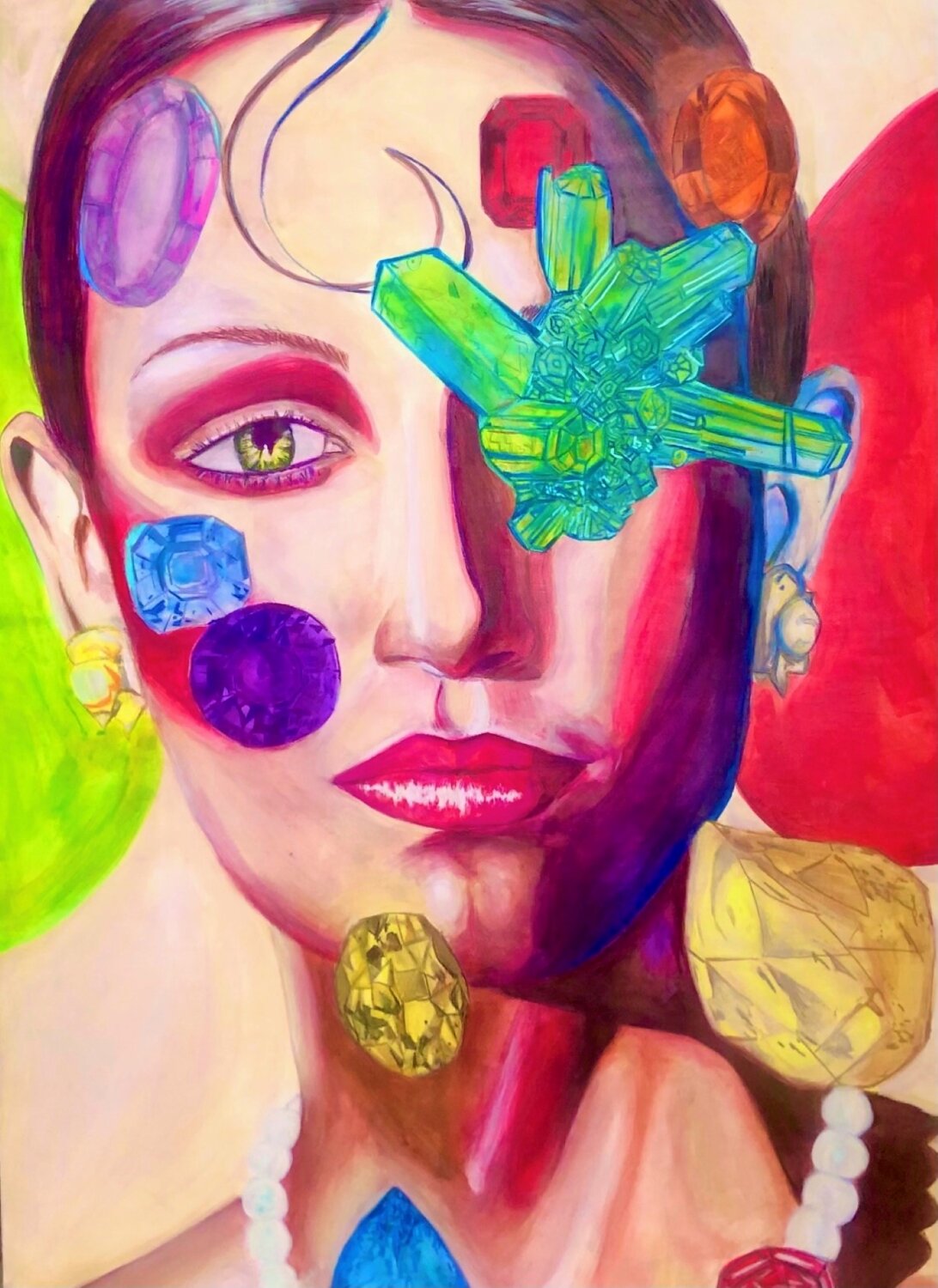 ATHENA LEKAS, 3RD YEAR, ORGANIC, ACRYLIC ON WOOD PANEL, 36” X 48”, 2021