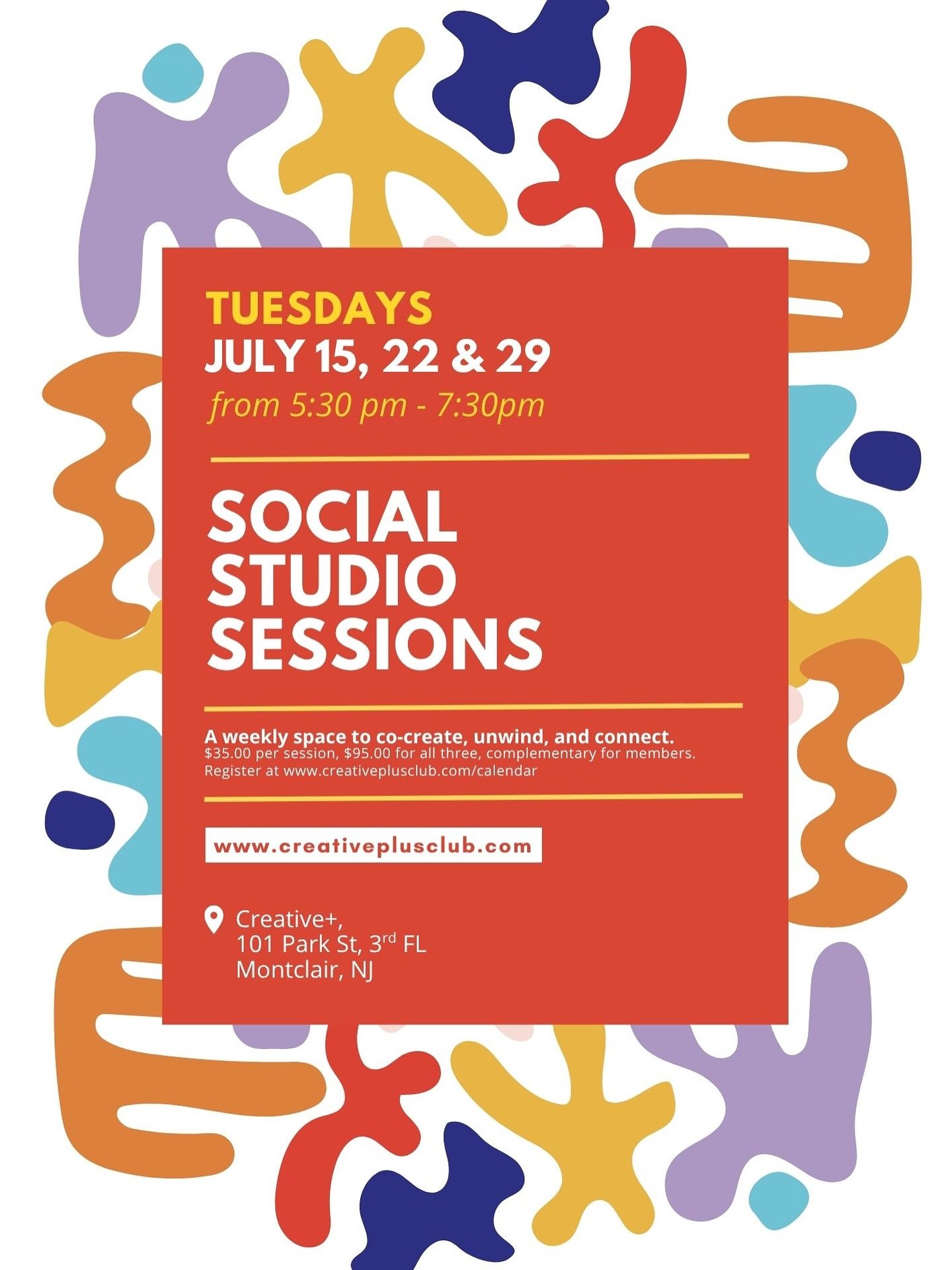 We’re excited to introduce something new at Creative+ this summer — Social Studio Sessions, happening Tuesday July 15, 22, 29 I 5:30–7:30PM.
Think of it as your weekly creative reset. A low-pressure, open studio where you can take