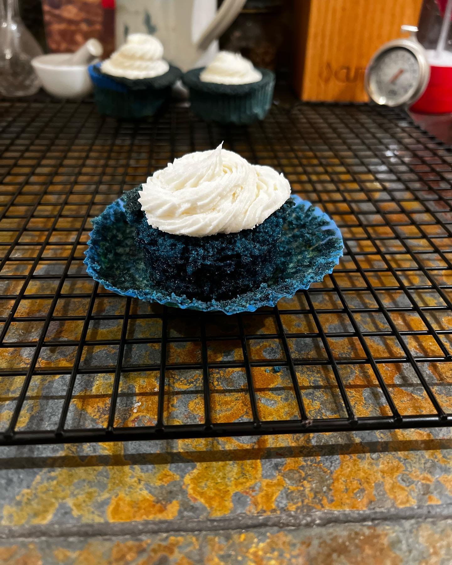 These beautiful #vegan blue velvet #cupcakes were so good!
🧁
Thank you to the @thekleemeyers for having us out at Baby E&rsquo;s birthday today! 
🙌🏼
.
.
.
#veganfood #veganlife #veganbaker #bluevelvet #foodporn #eat #treatyourself #tumtumtreats