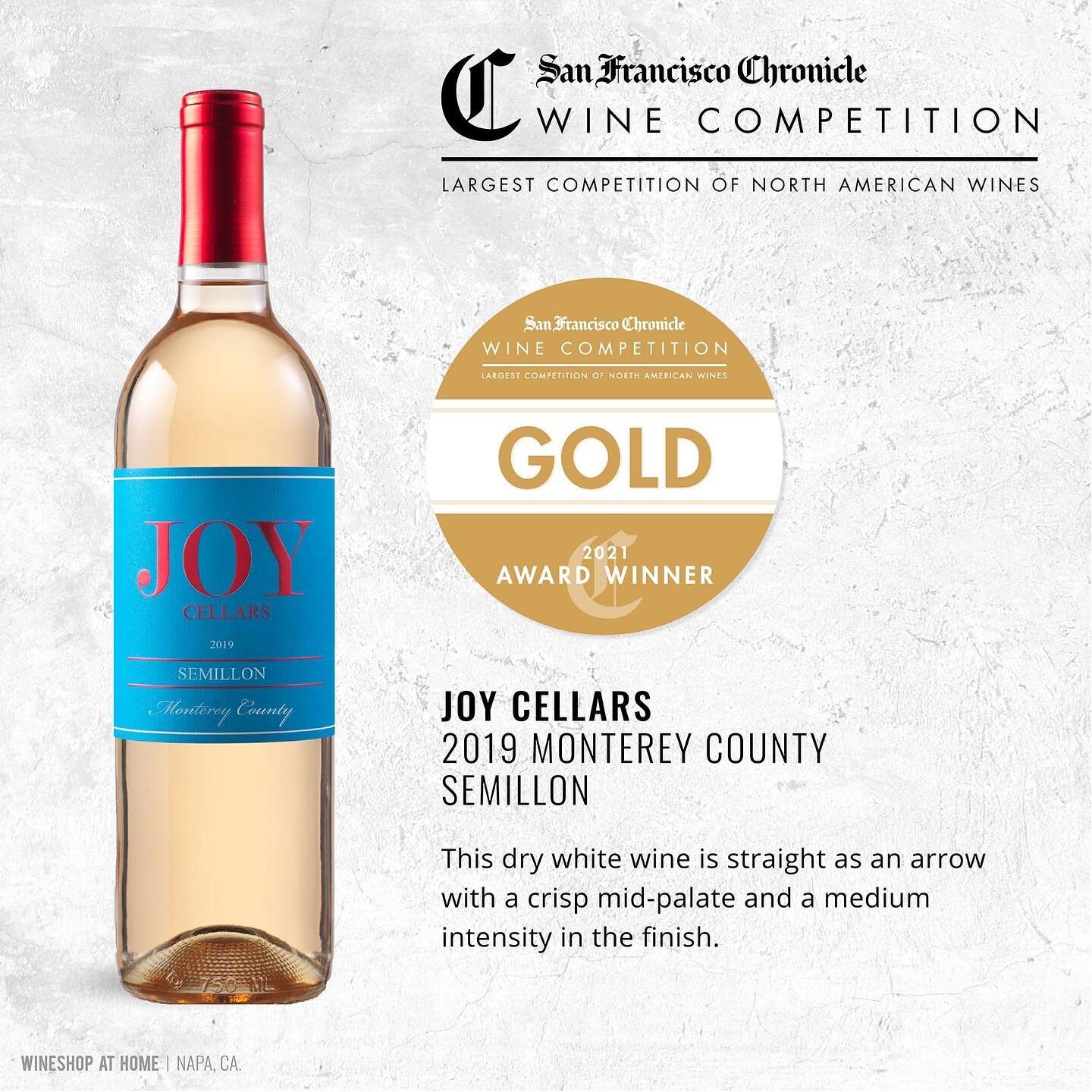 🍷 The results are in! We're raising a glass in celebration of 7 awards from the 2021 San Francisco Chronicle Wine Competition, including a Gold Medal for our Joy Cellars 2019 Semillon from Monterey County. 🏆 http://bit.ly/Joy19Semillon

We also too