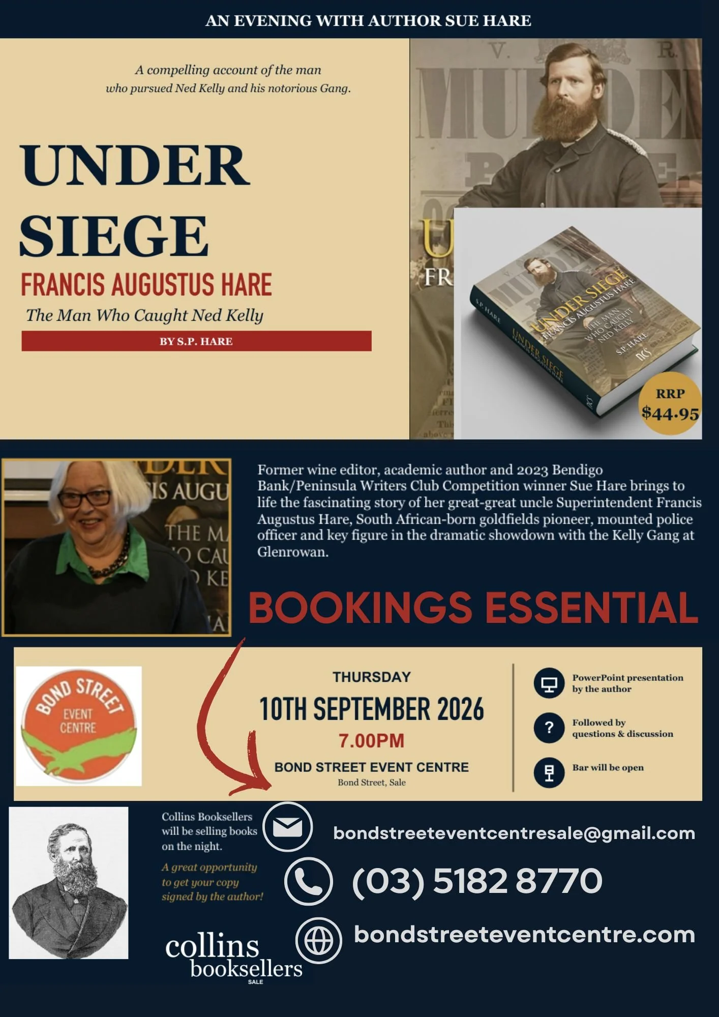 Book Launch                                                                                          Under Seige Francis Augustus Hare The man who caught Ned Kelly        by S.P Hare  