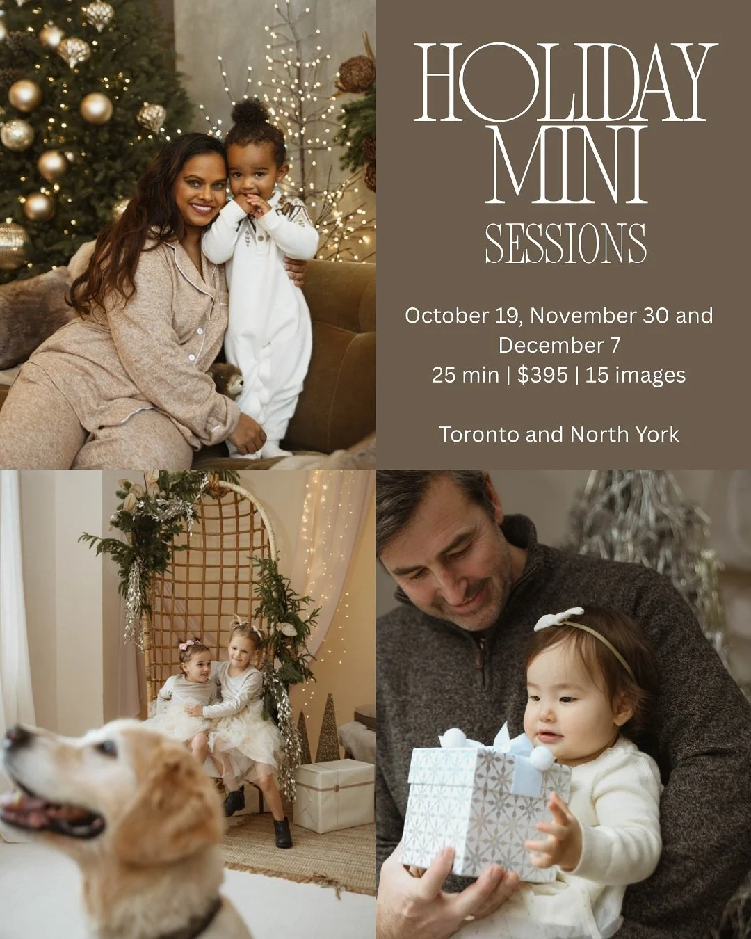 Now Booking Holiday Mini Sessions! 🙂

I have 3 dates available this year at @mintroomstudios and @nouvelstudios. 

The Details:

Dates: October 19, November 30 and December 7

Location: Mint Room Studios in Toronto and Nouvel Studios in North York.
