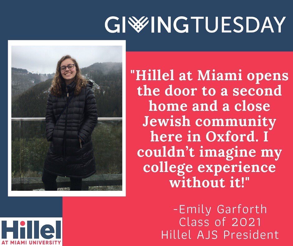 Giving Tuesday is just 2 weeks away! Support students, like Emily, who couldn't imagine Miami without Hillel by making a donation. All donations up to $5,000 will be matched! 

DONATE HERE (link in bio!) --&gt; https://lnkd.in/gBDD7C2