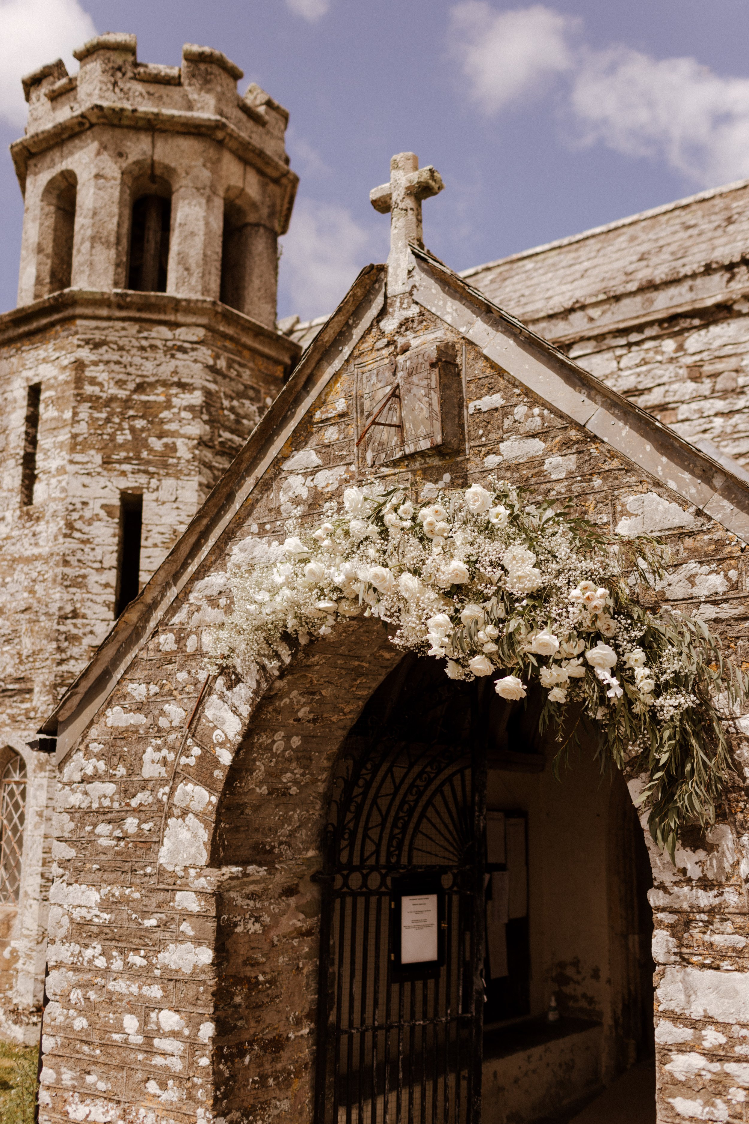Modern church floral arch, half arch, asymmetrical floral arch.jpg