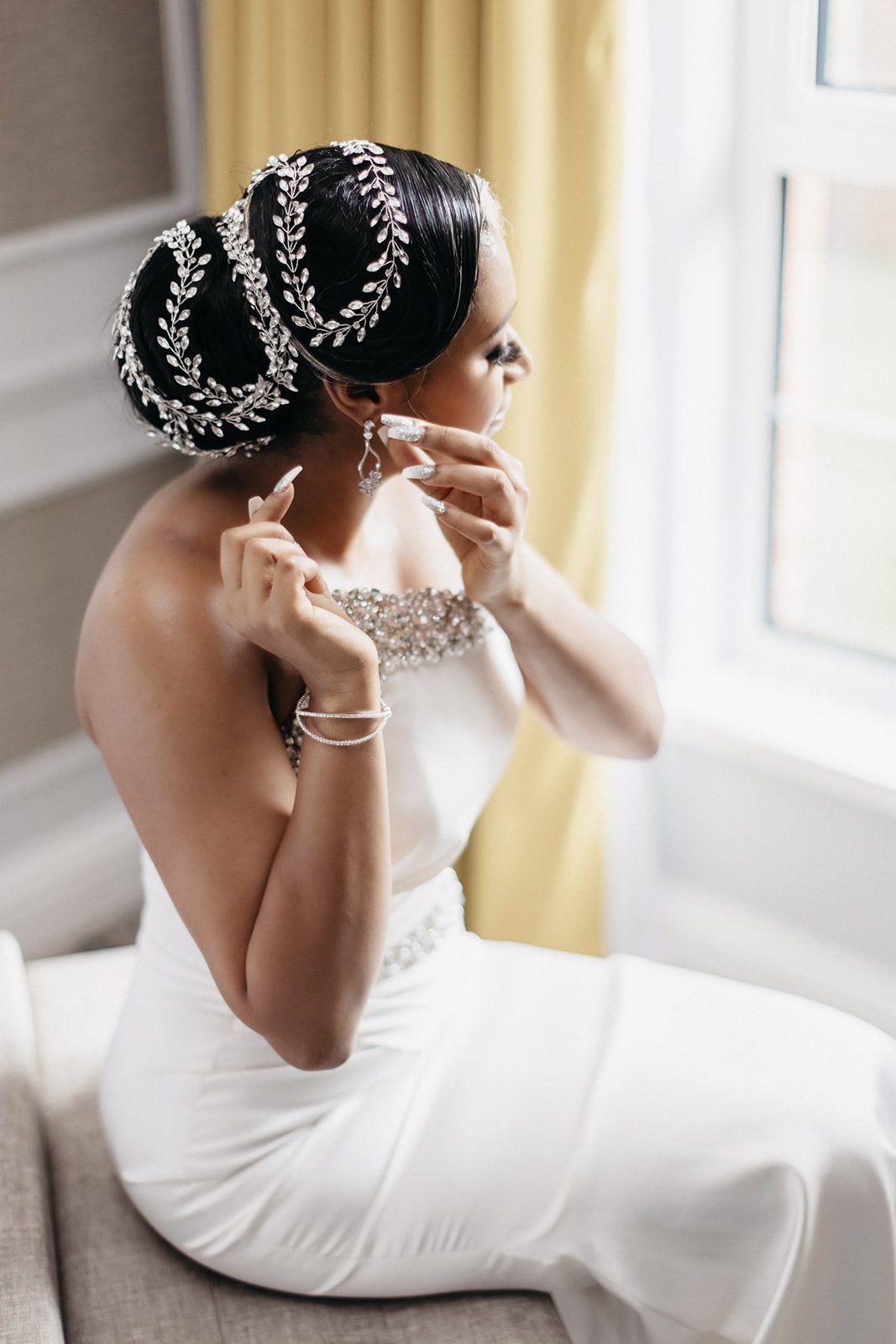 Elma crystal hair accessory and crystal strapless wedding gown.JPG