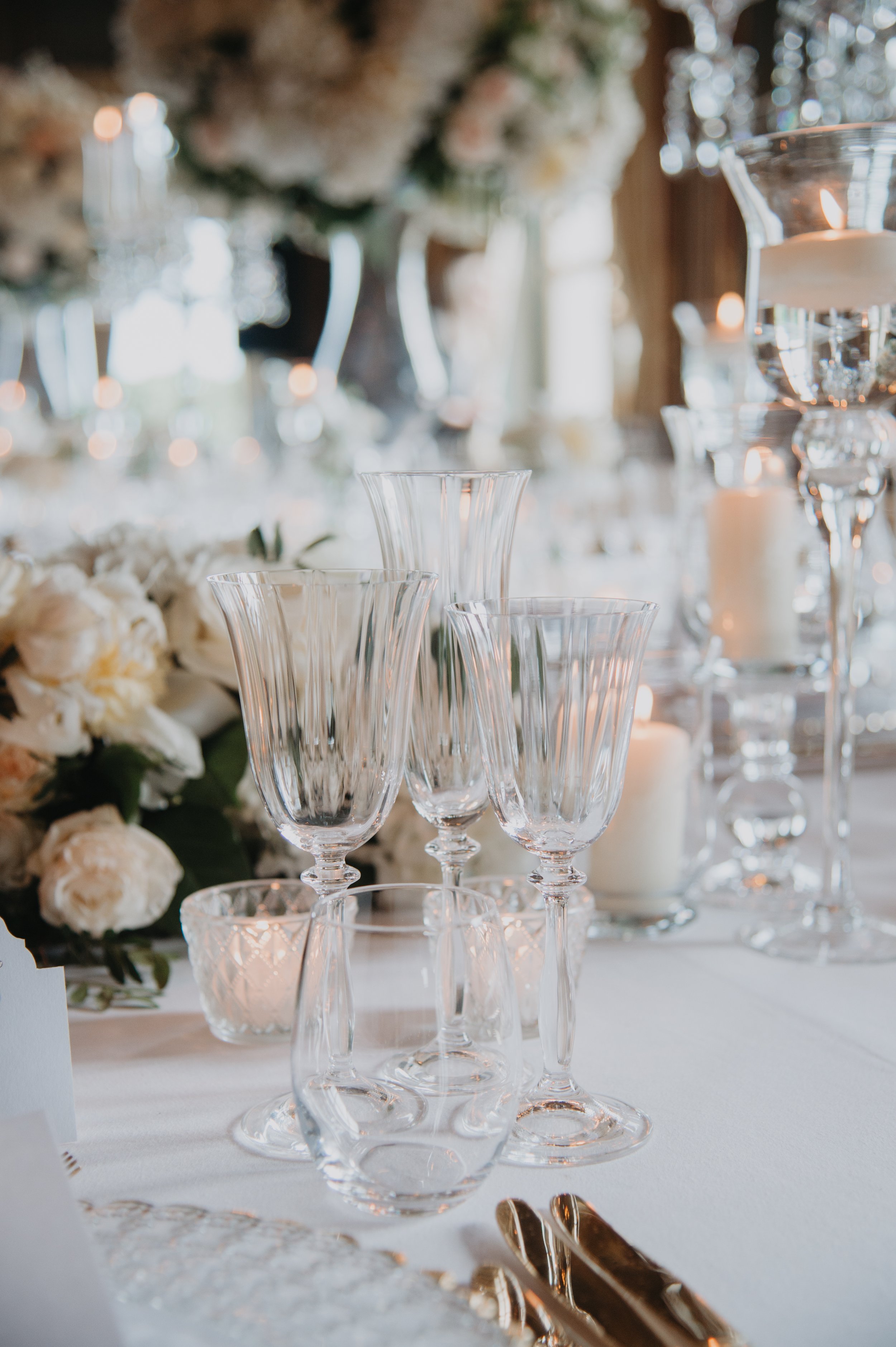 Crystal stemware white and gold wedding.jpg