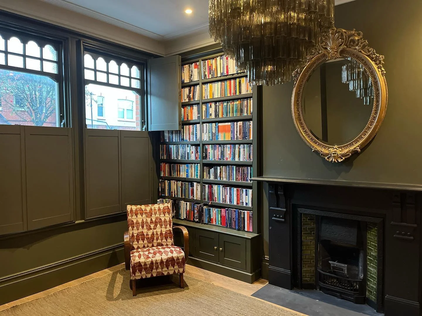 &lsquo;Green green grass of home&rsquo; - Tom Jones

WIP @harriets_studio 

Wall colour: &lsquo;Invisible Green&rsquo; by @littlegreenepaintcompany 
Chair fabric: @nobilis_paris 
Rug: @timpagecarpets 
Chandelier: @renaissancelondon