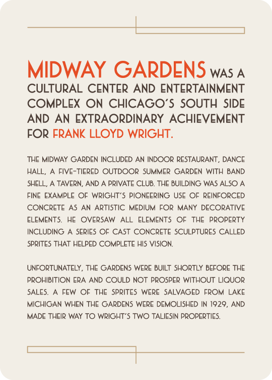 Frank Lloyd Wright Midway Gardens Playing Cards info card design.