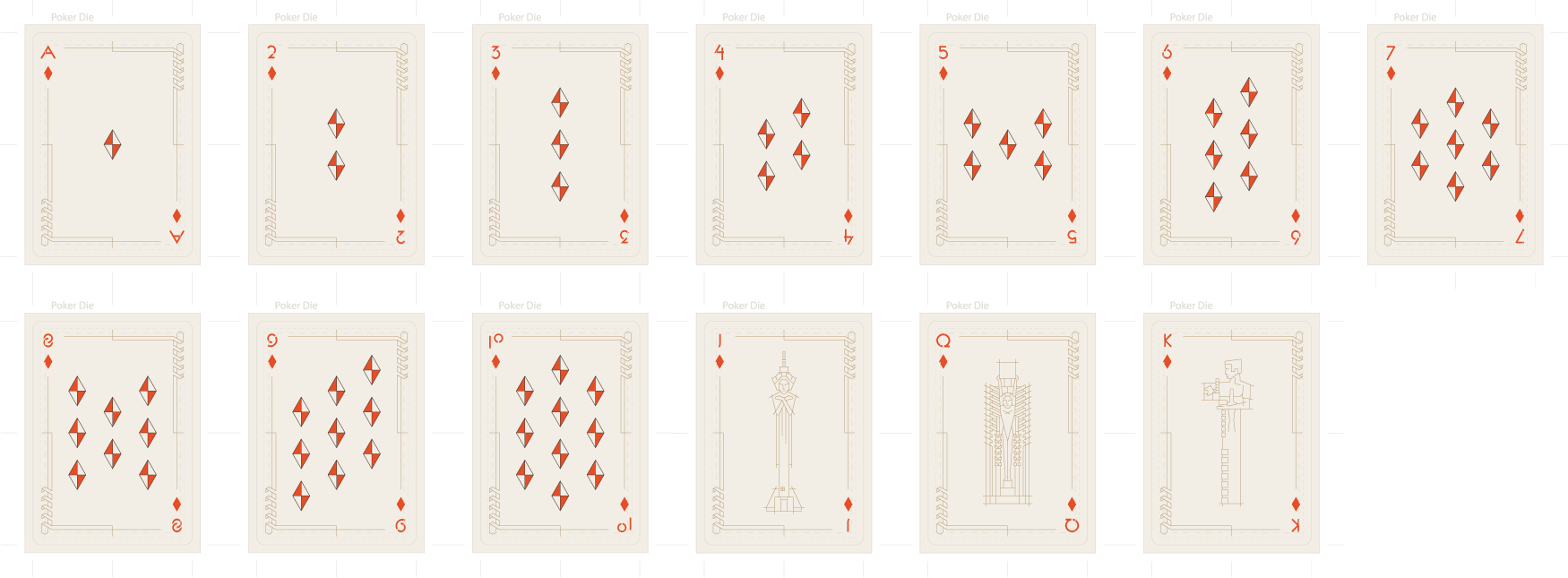 Frank Lloyd Wright Midway Gardens Playing Cards all diamonds in dielines.