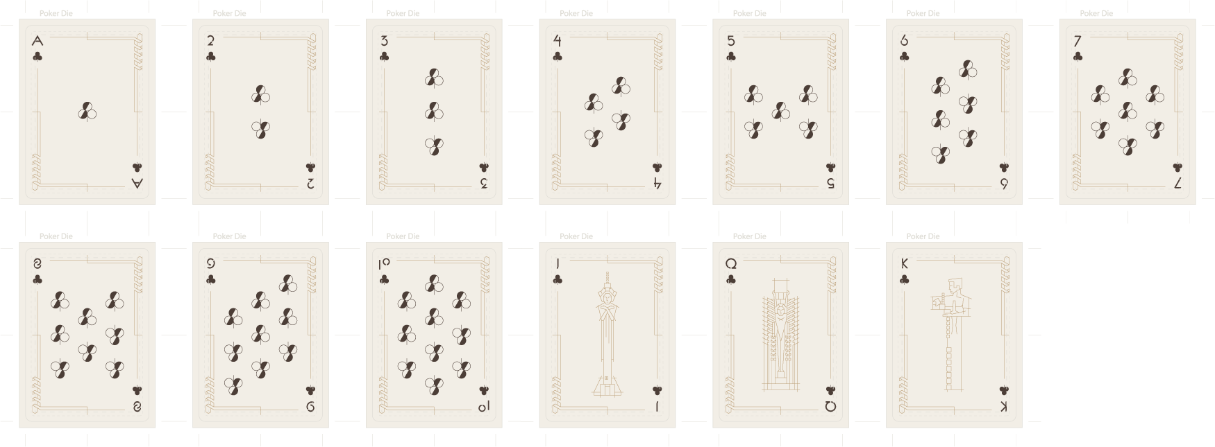 Frank Lloyd Wright Midway Gardens Playing Cards all clubs in dielines.