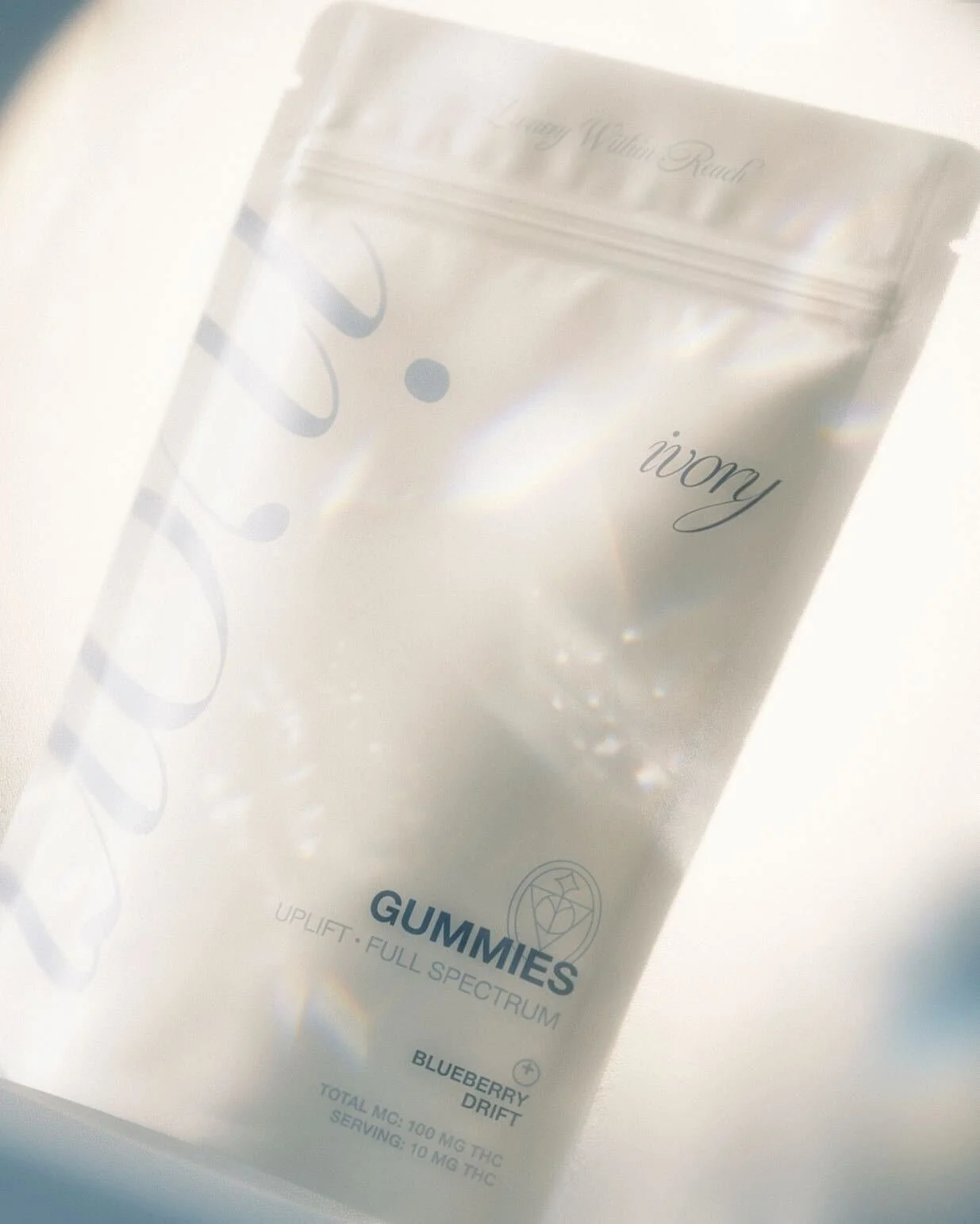 Ivory mylar bag packaging design.