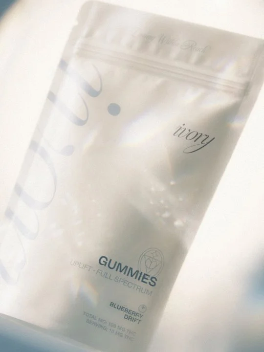 Ivory gummies mylar bag packaging.