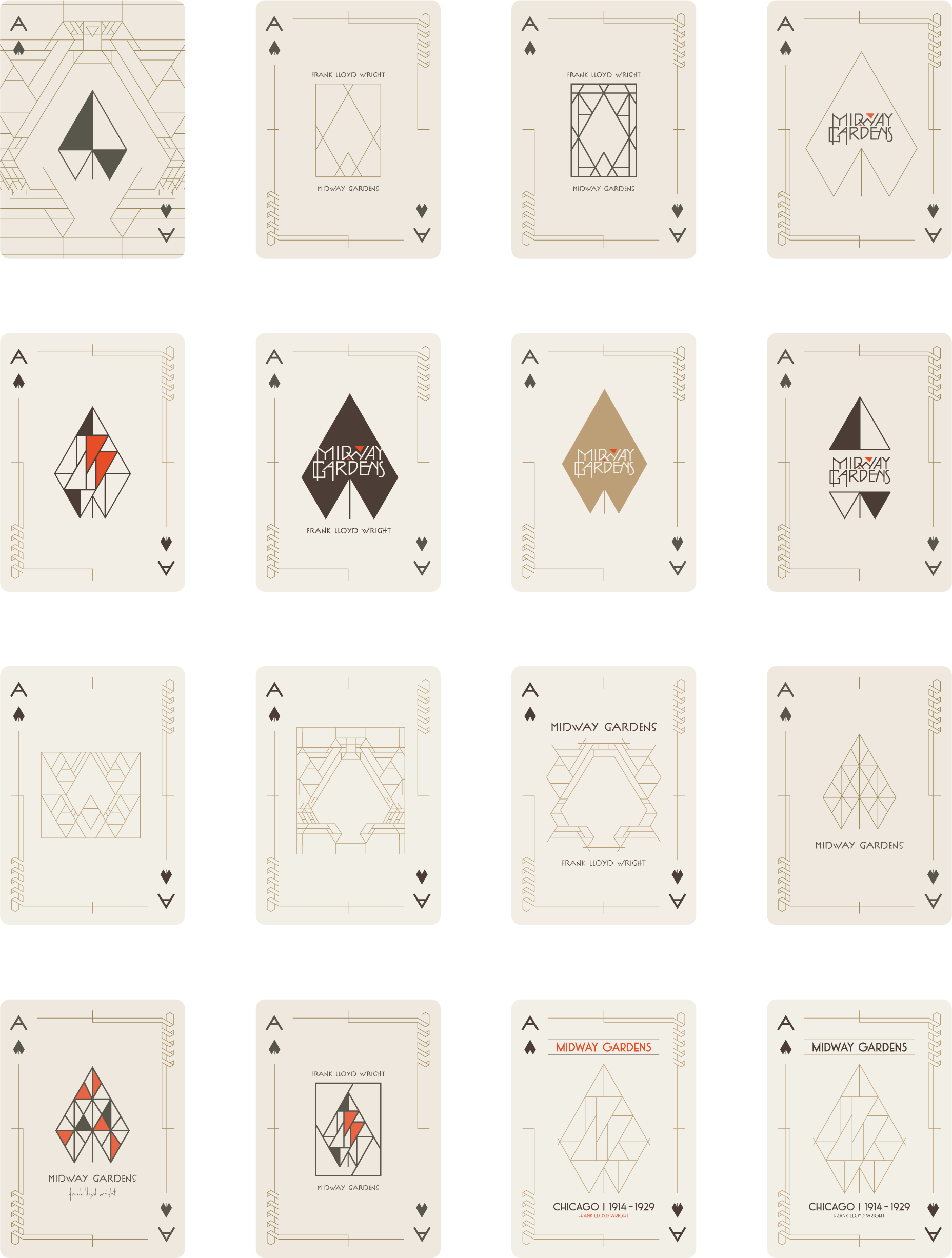Frank Lloyd Wright Midway Gardens Playing Cards Ace of Spades exploration.