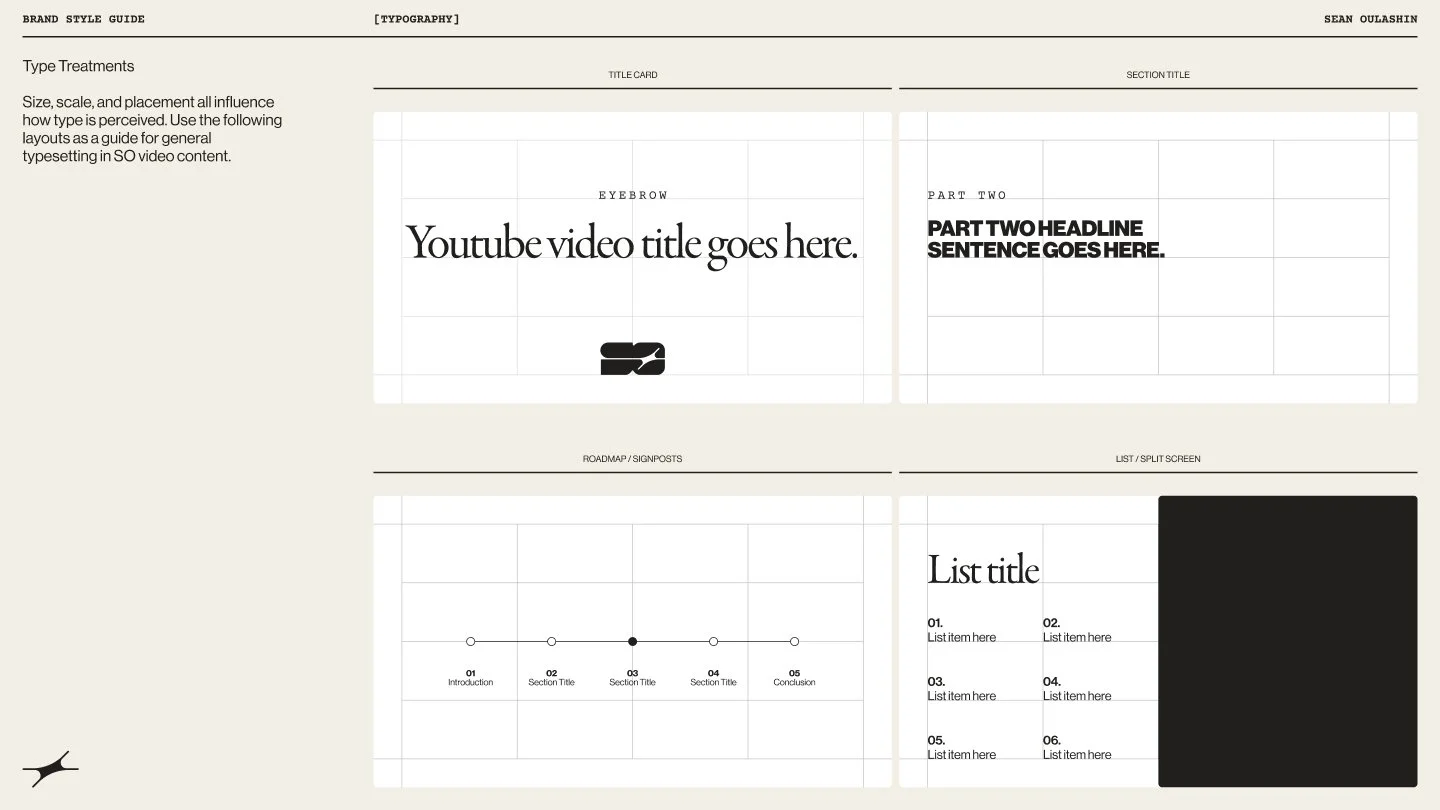 Brand style guide type treatments page.