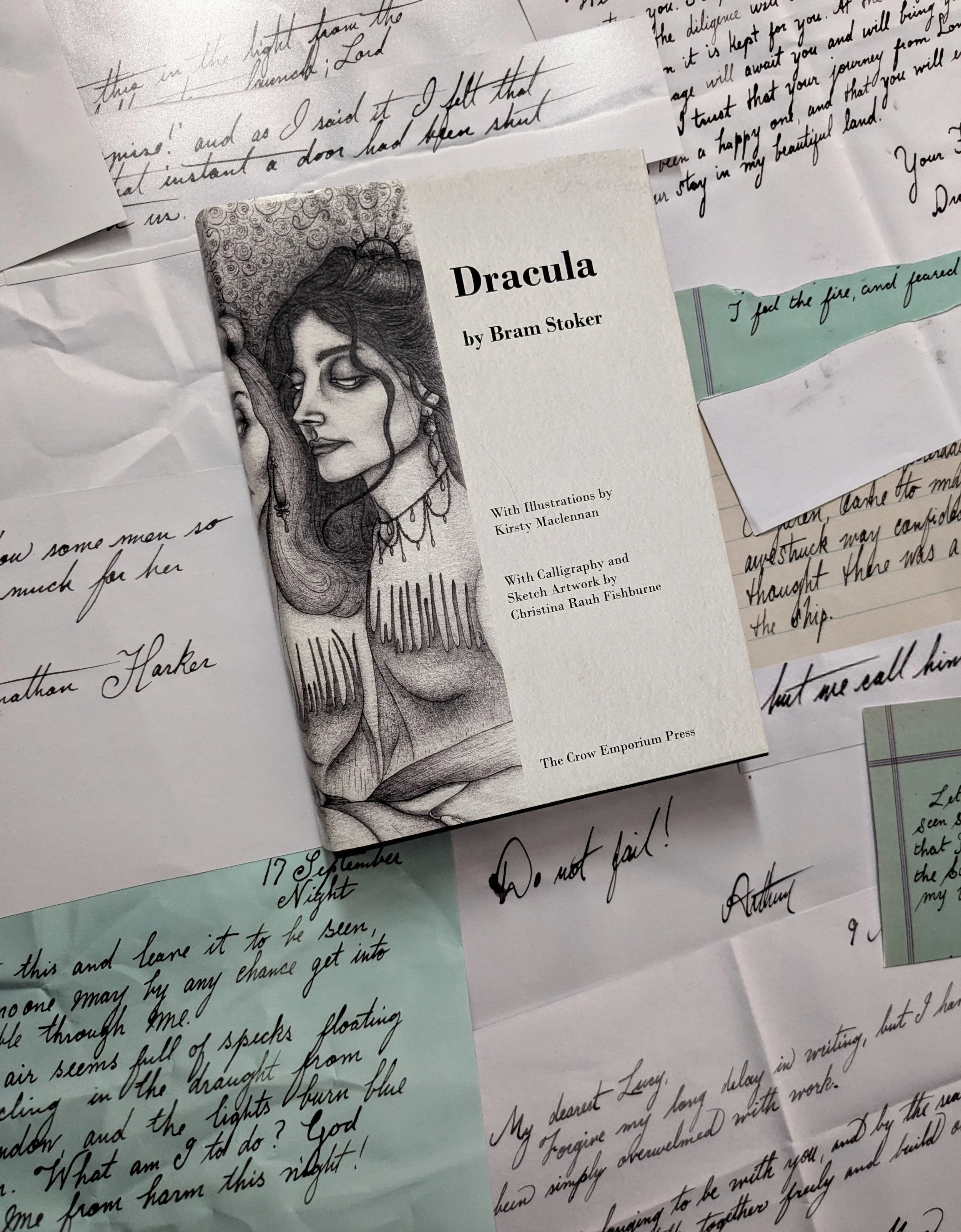 The Crow Emporium Press illustrated edition of Bram Stoker's Dracula features illustrations by artist Kirsty Maclennan bringing to life the thrilling tale of horror, suspense, and the battle between good and evil. Alongside this, Christina Rauh Fishb