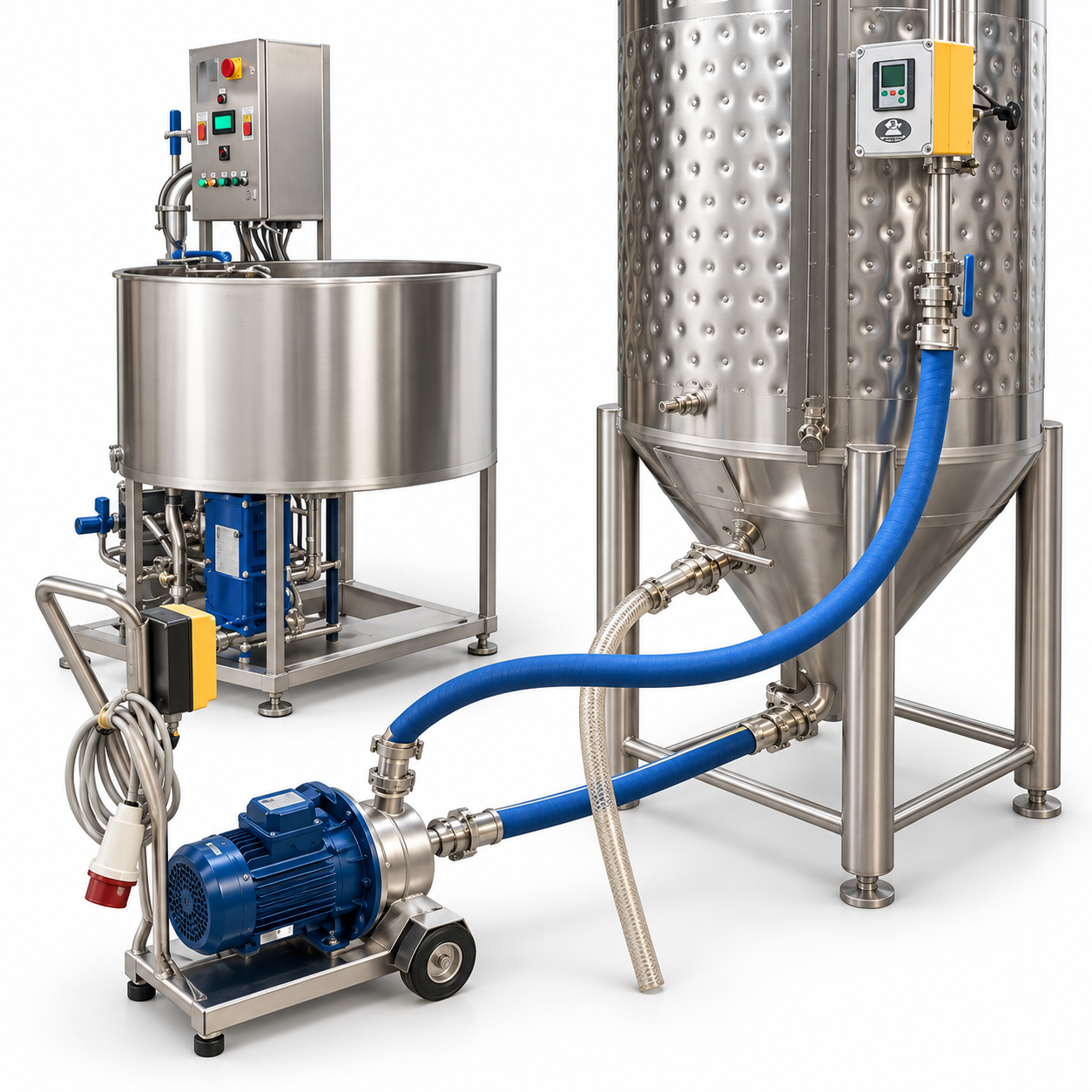 Bomba CIP móvil conectada a tanque cervecero.png
